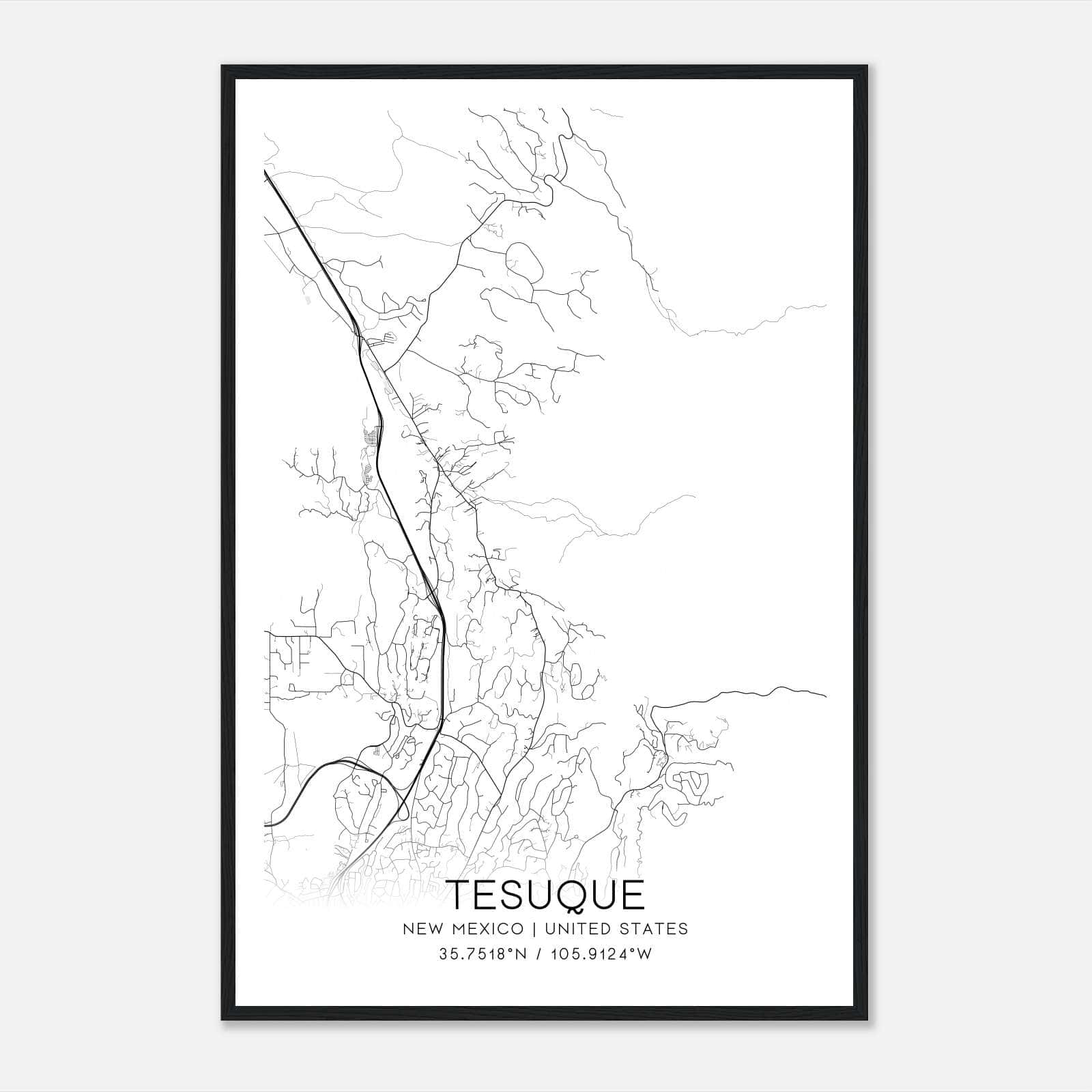 Tesuque New Mexico Map Poster, Modern Home Decor Wall Art Print Tesuque New Mexico Map Poster, Modern Home Decor Wall Art Print