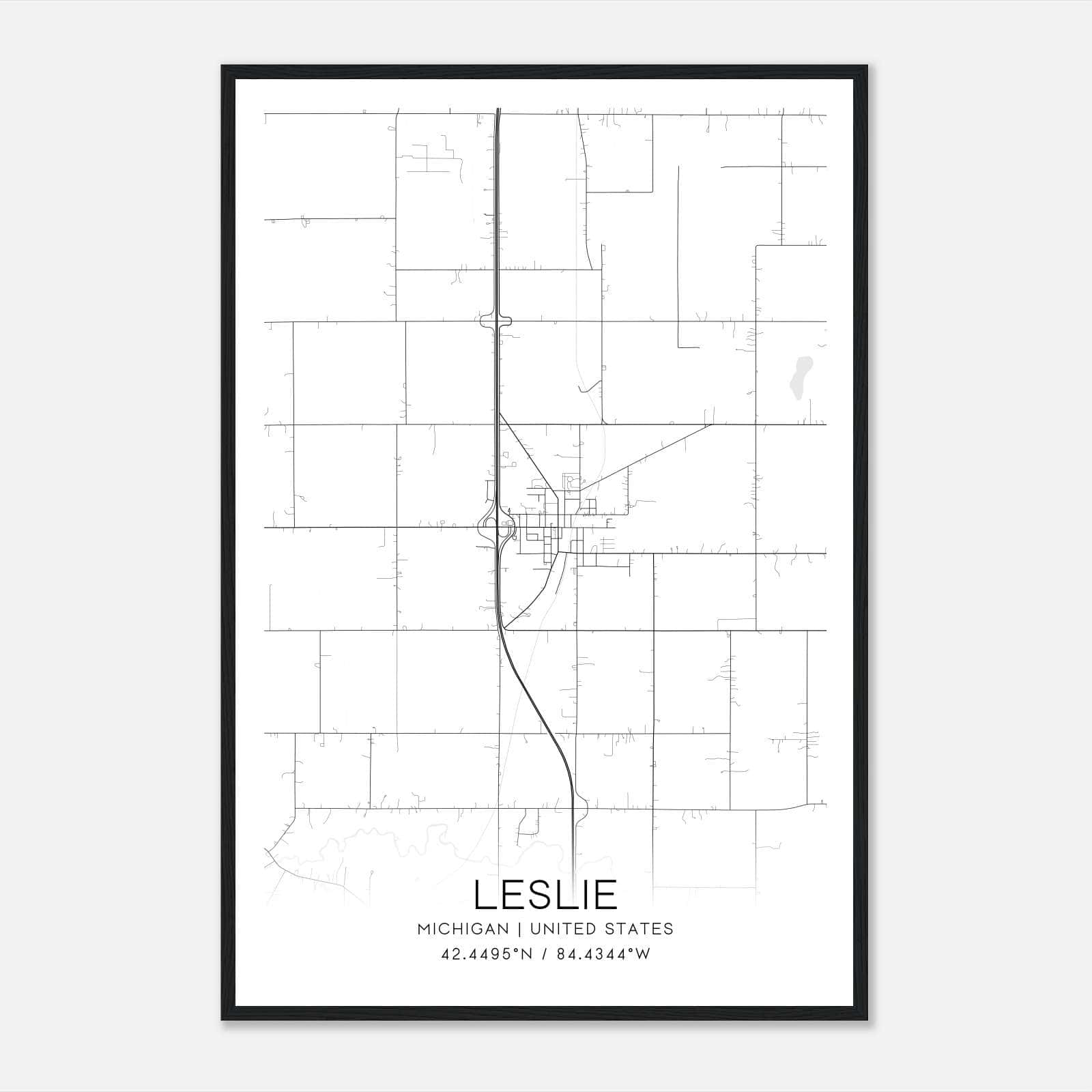 Leslie Michigan Map Poster, Modern Home Decor Wall Art Print Leslie Michigan Map Poster, Modern Home Decor Wall Art Print