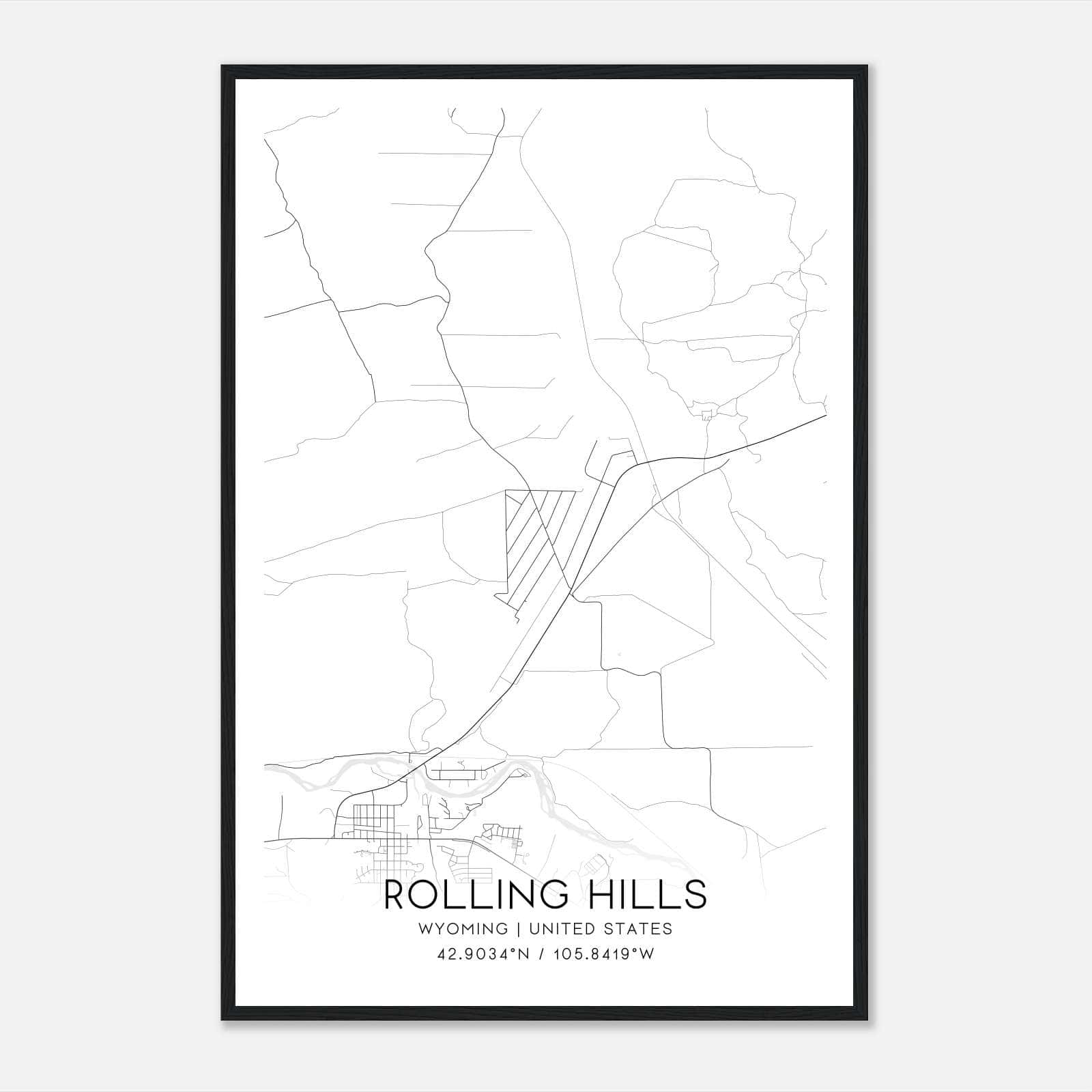 Rolling Hills Wyoming Map Poster, Modern Home Decor Wall Art Print Rolling Hills Wyoming Map Poster, Modern Home Decor Wall Art Print