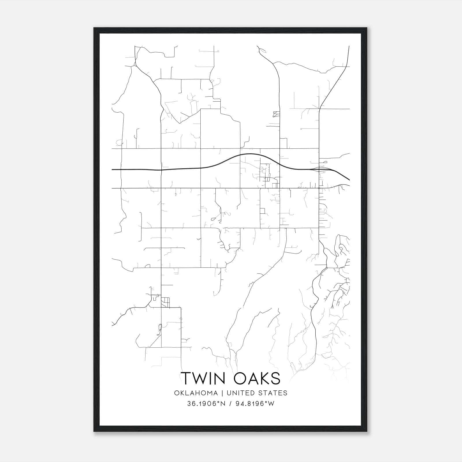 Twin Oaks Oklahoma Map Poster, Modern Home Decor Wall Art Print Twin Oaks Oklahoma Map Poster, Modern Home Decor Wall Art Print