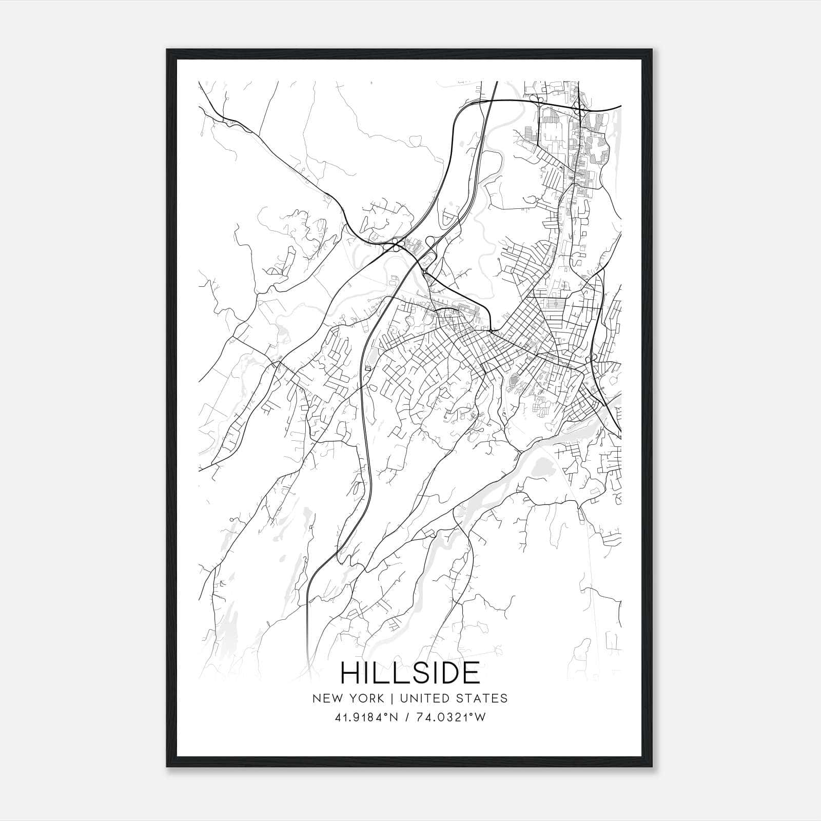 Hillside New York Map Poster, Modern Home Decor Wall Art Print Hillside New York Map Poster, Modern Home Decor Wall Art Print