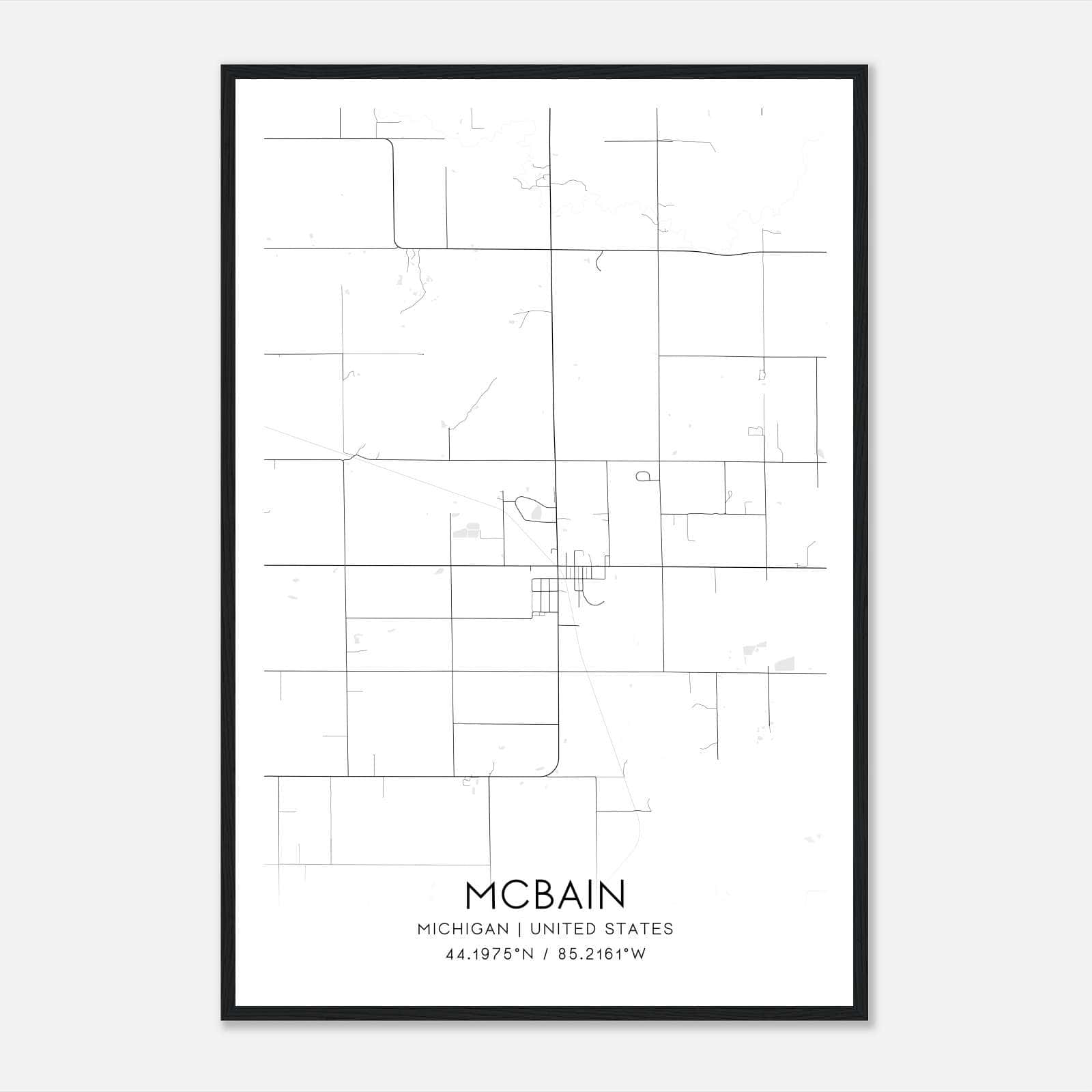 Mcbain Michigan Map Poster, Modern Home Decor Wall Art Print Mcbain Michigan Map Poster, Modern Home Decor Wall Art Print