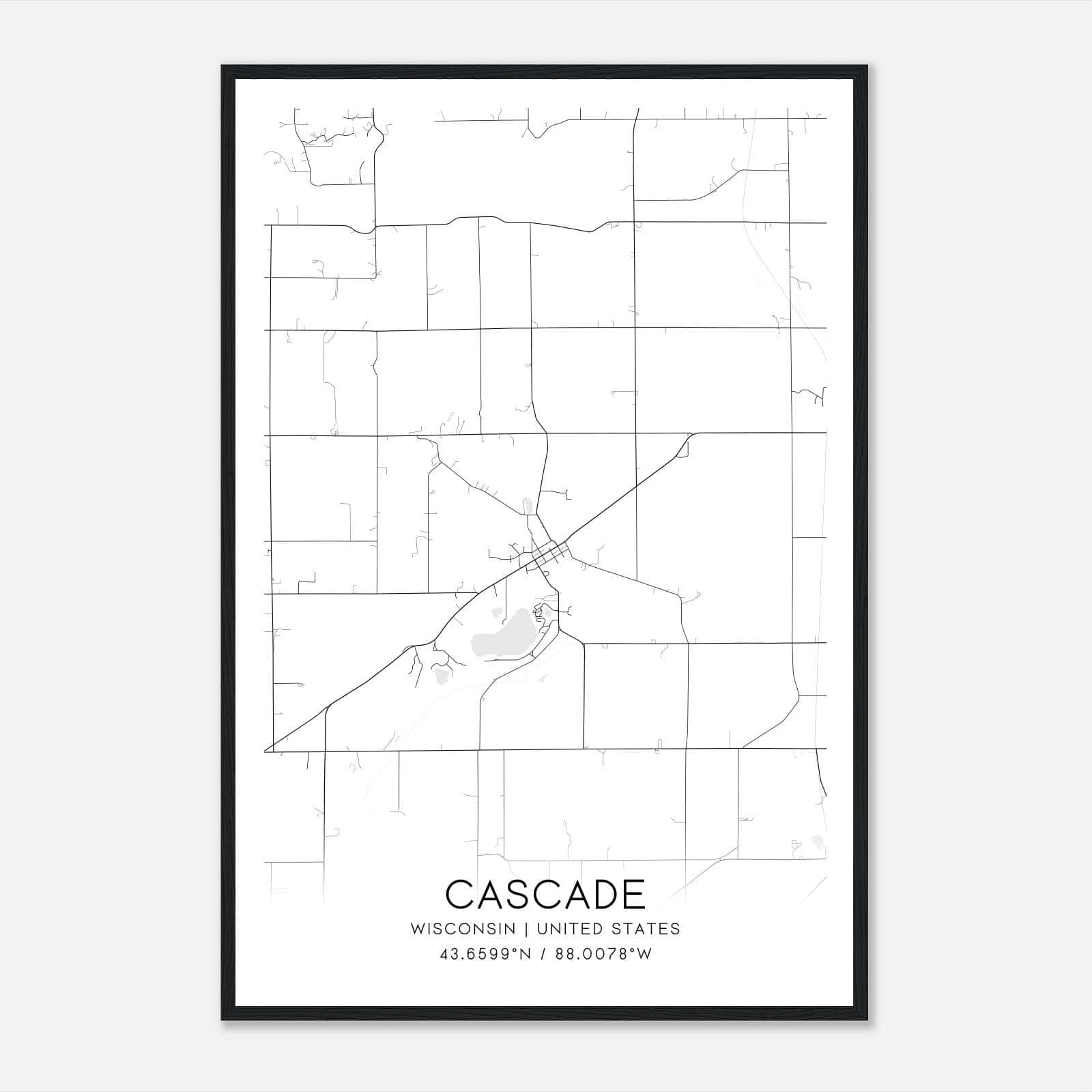 Cascade Wisconsin Map Poster, Modern Home Decor Wall Art Print Cascade Wisconsin Map Poster, Modern Home Decor Wall Art Print