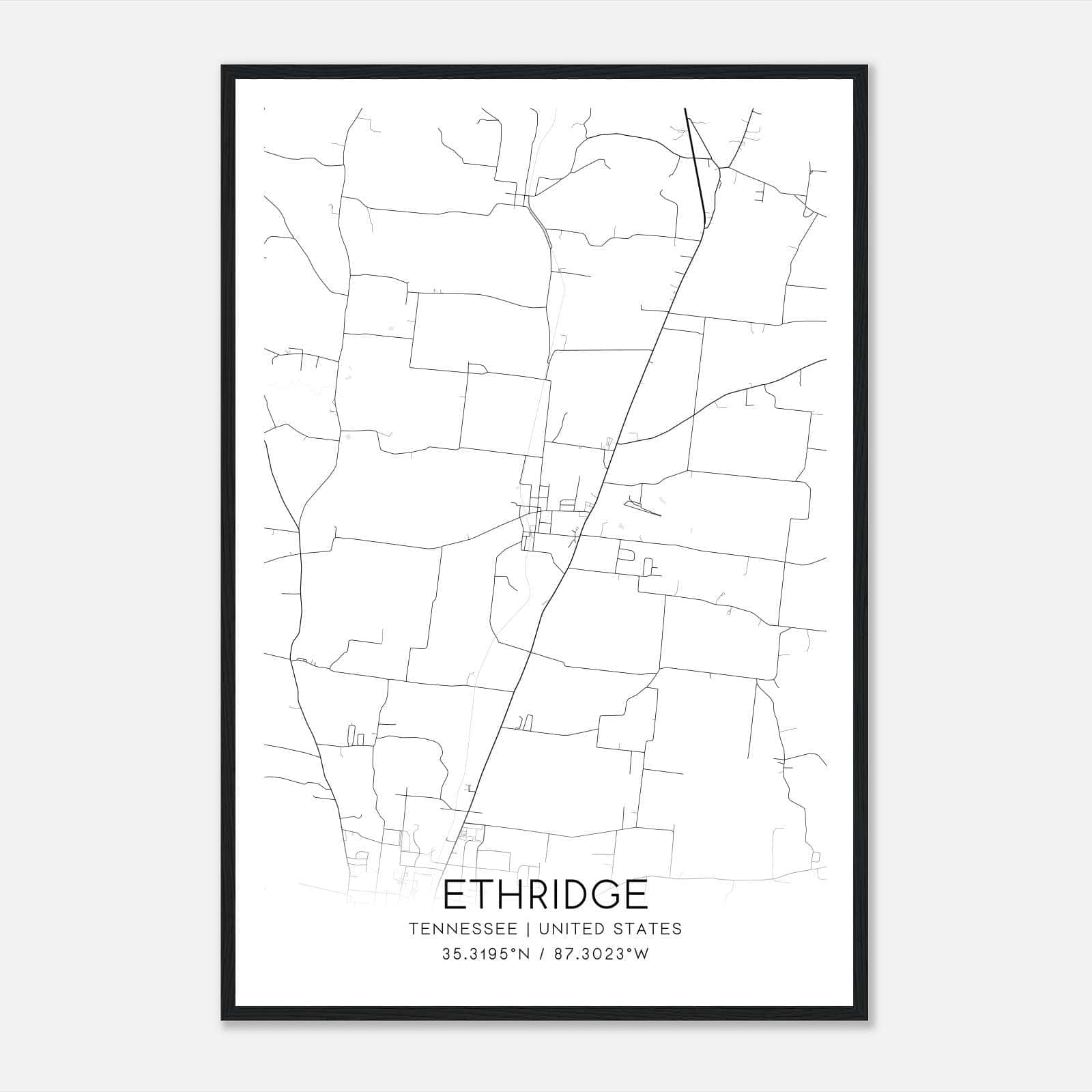 Ethridge Tennessee Map Poster, Modern Home Decor Wall Art Print Ethridge Tennessee Map Poster, Modern Home Decor Wall Art Print