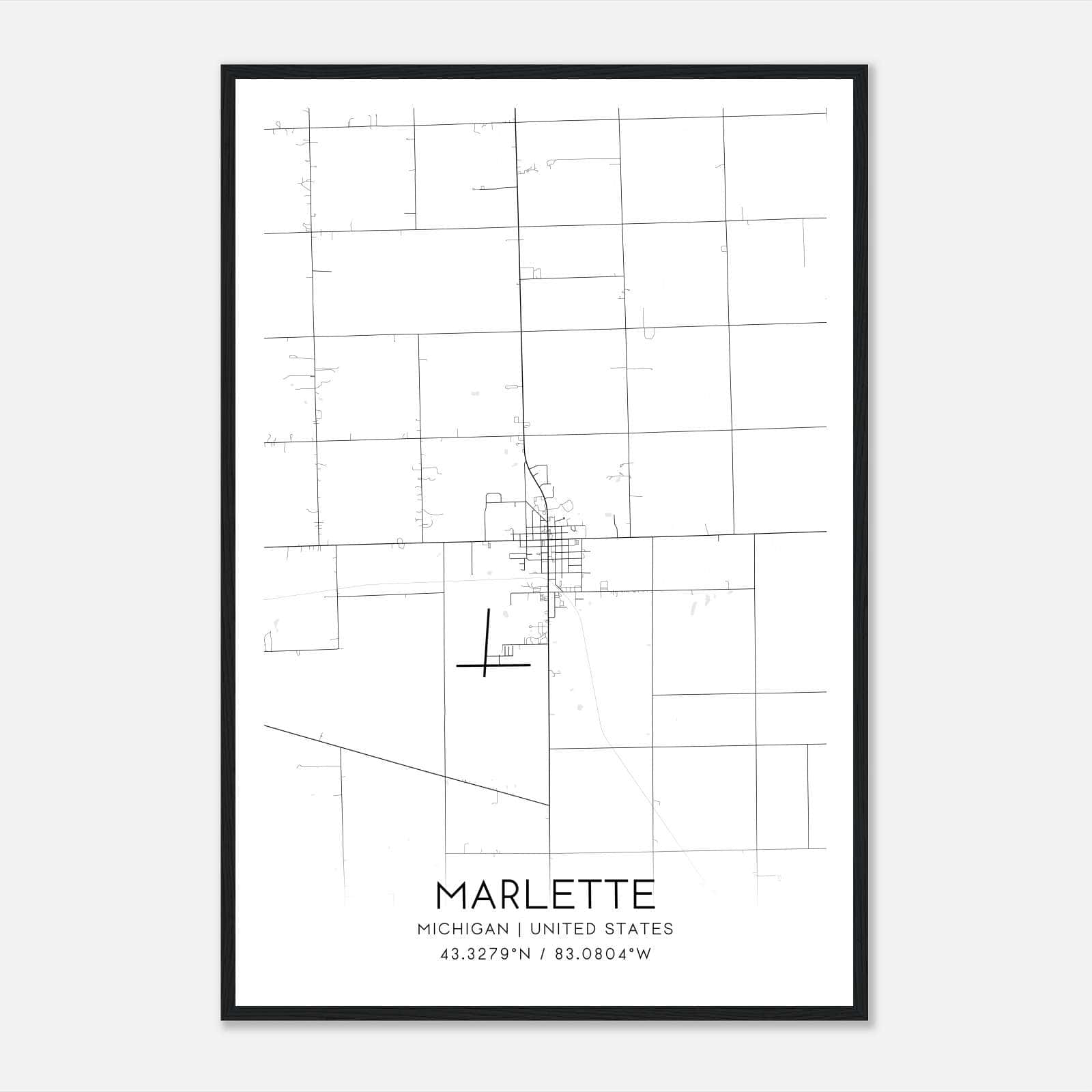 Marlette Michigan Map Poster, Modern Home Decor Wall Art Print Marlette Michigan Map Poster, Modern Home Decor Wall Art Print