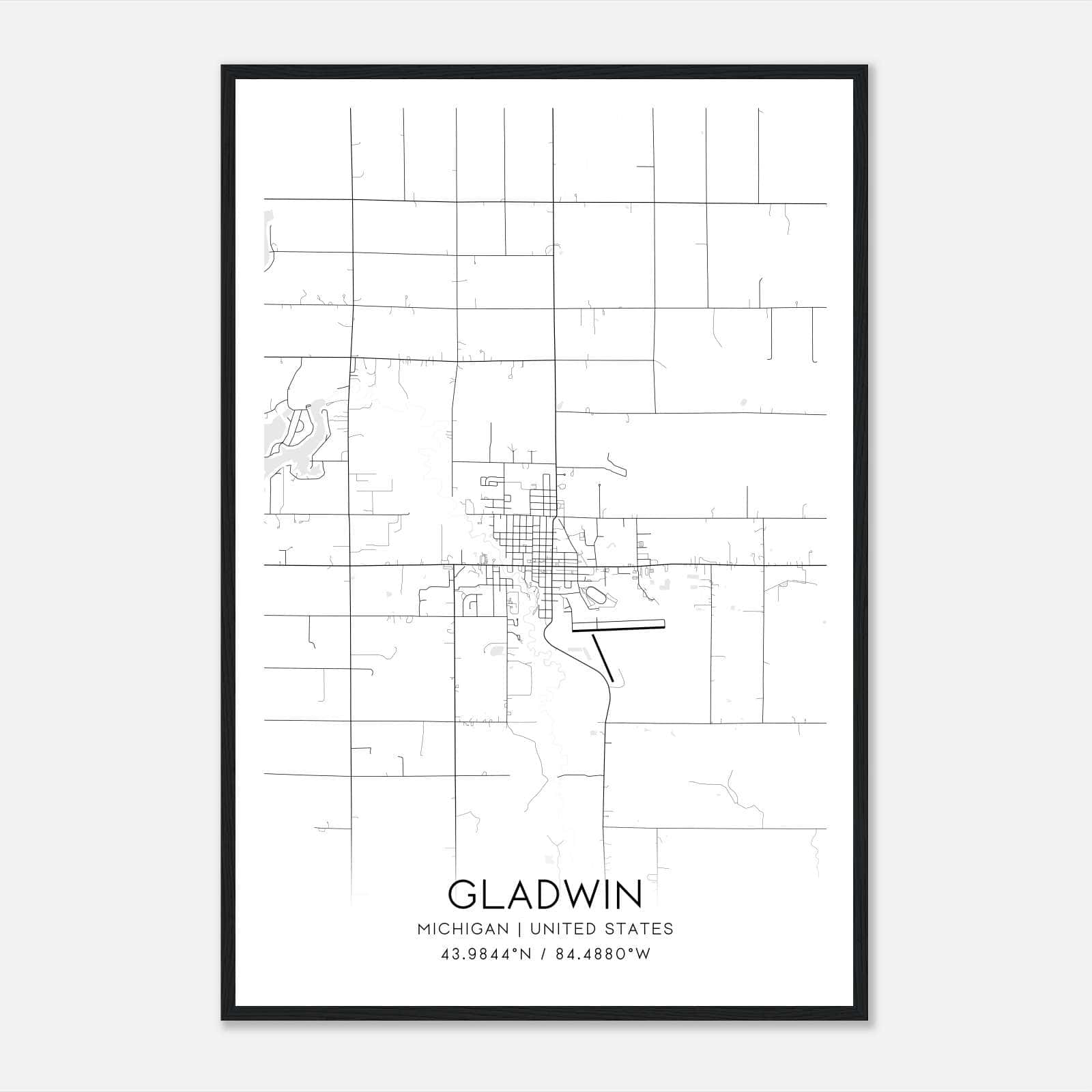 Gladwin Michigan Map Poster, Modern Home Decor Wall Art Print Gladwin Michigan Map Poster, Modern Home Decor Wall Art Print