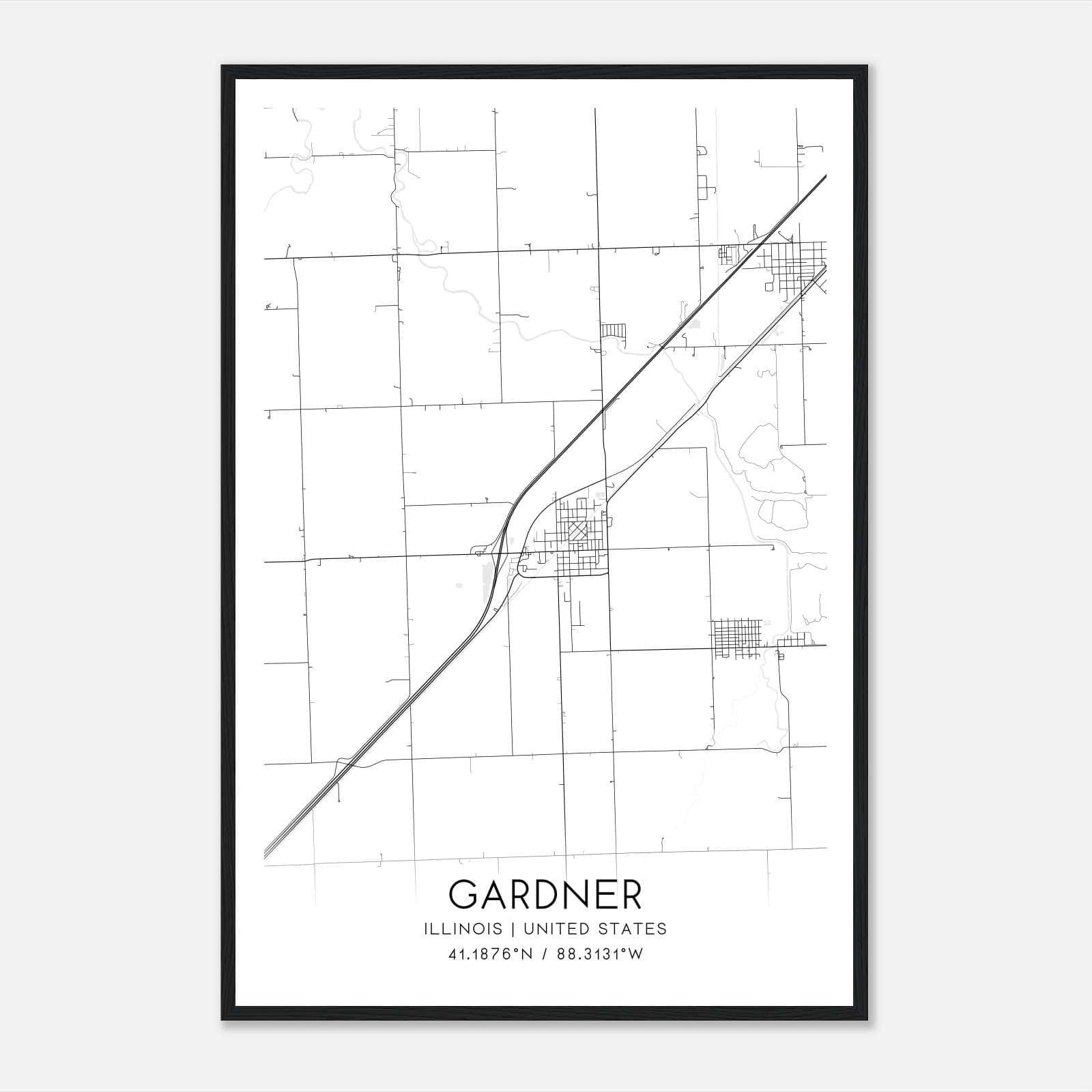 Gardner Illinois Map Poster, Modern Home Decor Wall Art Print Gardner Illinois Map Poster, Modern Home Decor Wall Art Print