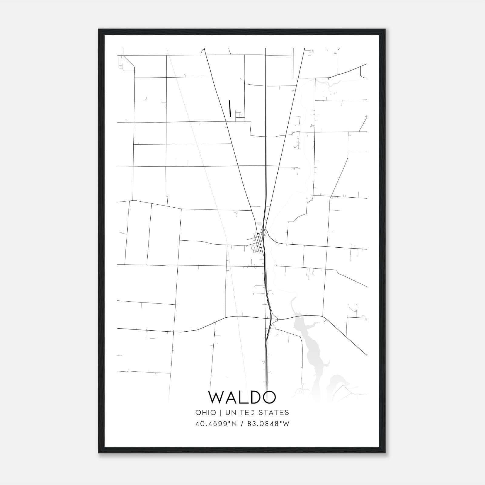 Waldo Ohio Map Poster, Modern Home Decor Wall Art Print Waldo Ohio Map Poster, Modern Home Decor Wall Art Print