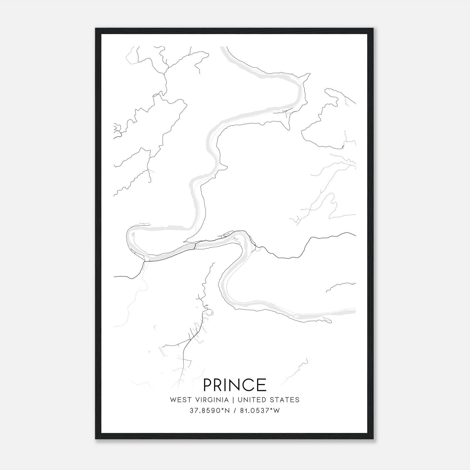 Prince West Virginia Map Poster, Modern Home Decor Wall Art Print Prince West Virginia Map Poster, Modern Home Decor Wall Art Print