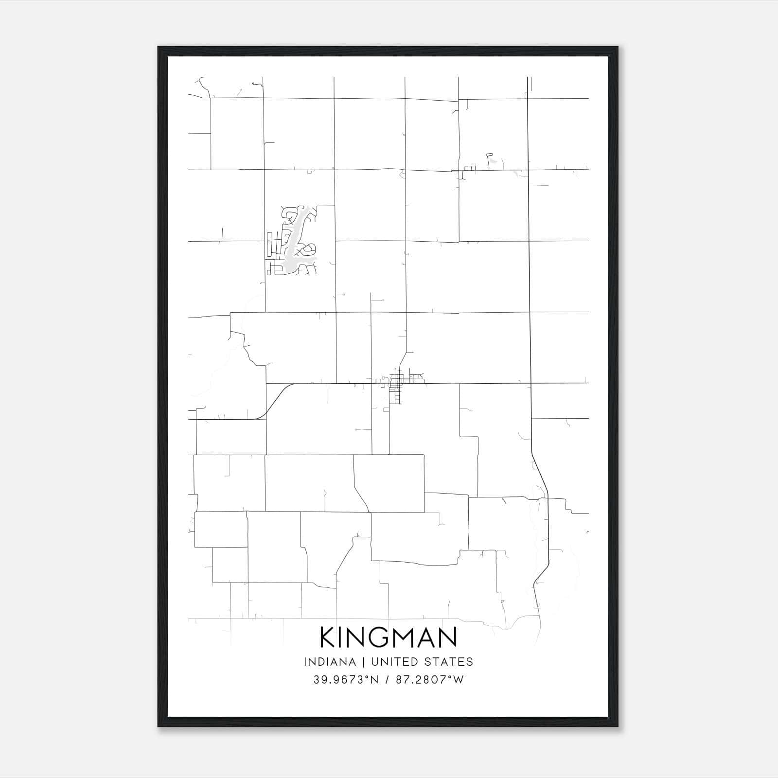 Kingman Indiana Map Poster, Modern Home Decor Wall Art Print Kingman Indiana Map Poster, Modern Home Decor Wall Art Print