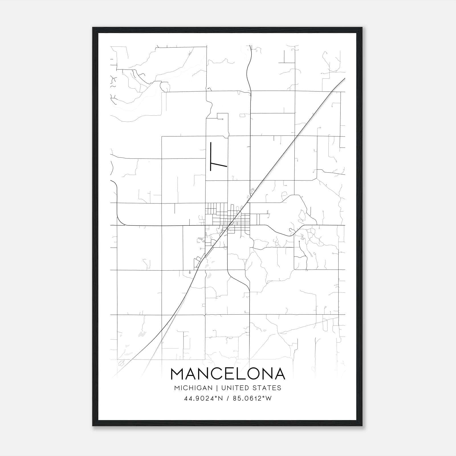 Mancelona Michigan Map Poster, Modern Home Decor Wall Art Print Mancelona Michigan Map Poster, Modern Home Decor Wall Art Print