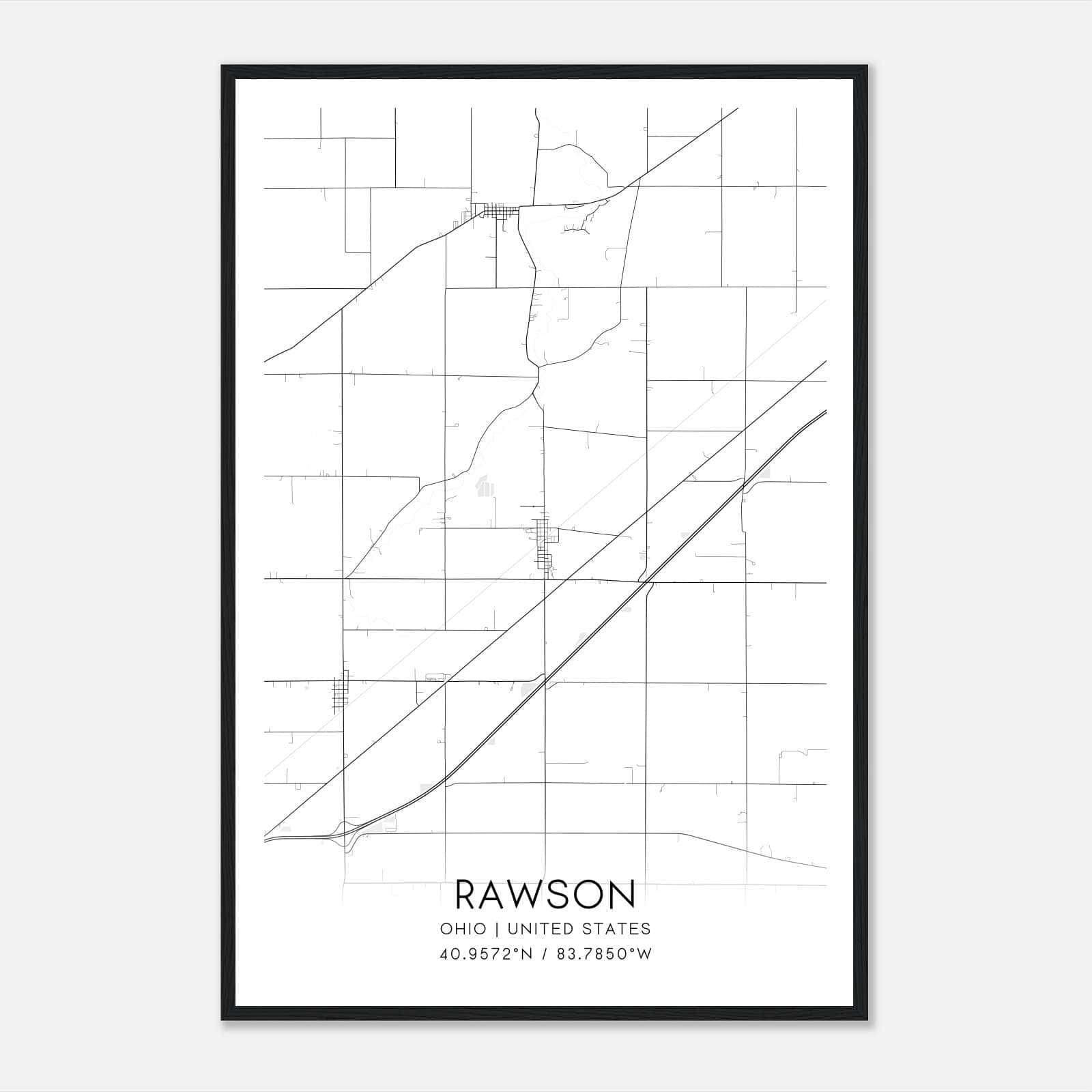 Rawson Ohio Map Poster, Modern Home Decor Wall Art Print Rawson Ohio Map Poster, Modern Home Decor Wall Art Print