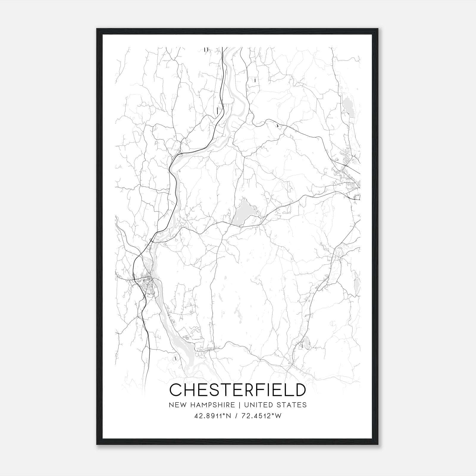 Chesterfield New Hampshire Map Poster, Modern Home Decor Wall Art Print Chesterfield New Hampshire Map Poster, Modern Home Decor Wall Art Print