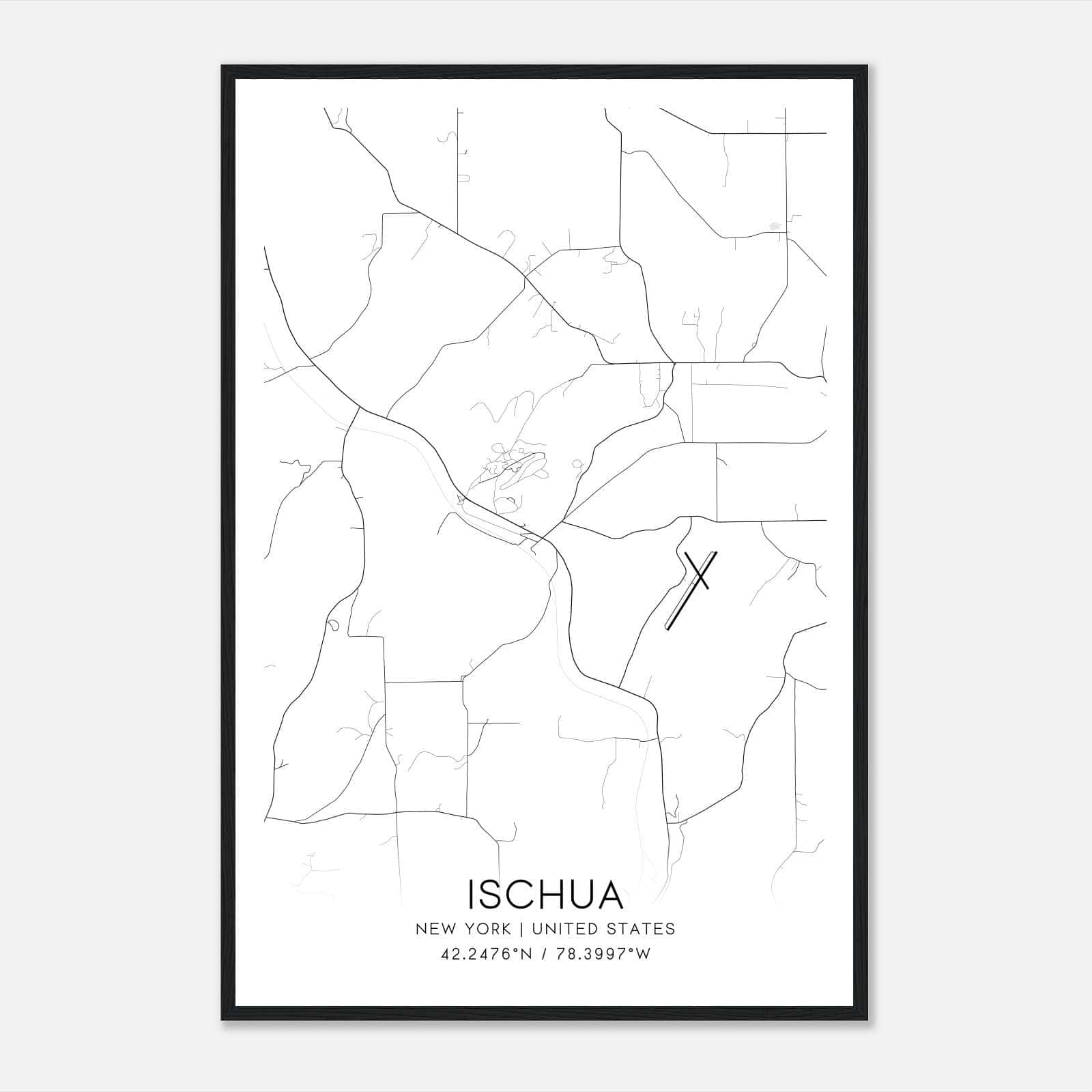 Ischua New York Map Poster, Modern Home Decor Wall Art Print Ischua New York Map Poster, Modern Home Decor Wall Art Print