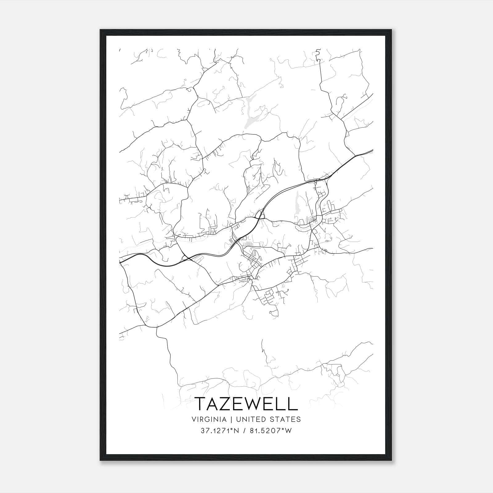 Tazewell Virginia Map Poster, Modern Home Decor Wall Art Print Tazewell Virginia Map Poster, Modern Home Decor Wall Art Print