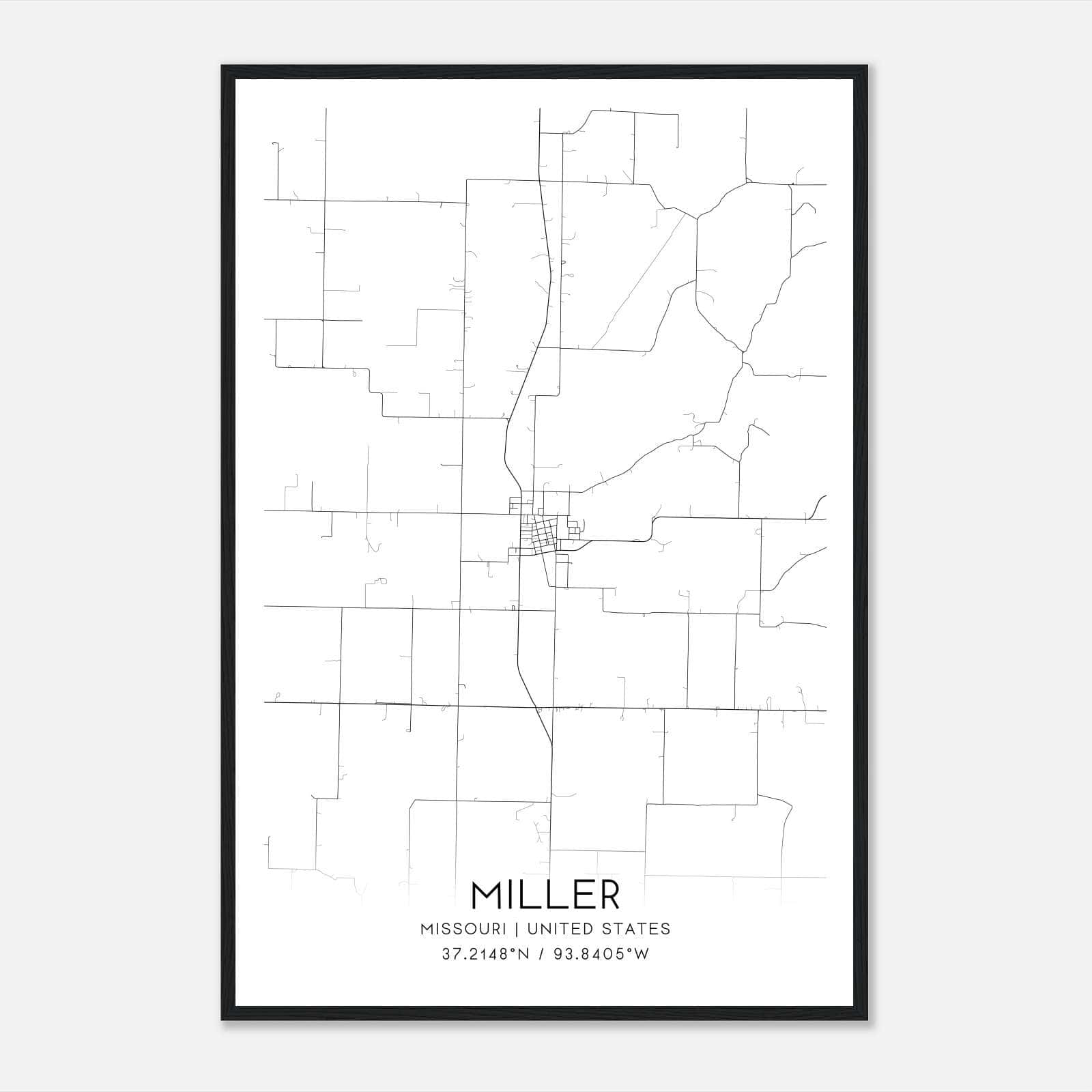 Miller Missouri Map Poster, Modern Home Decor Wall Art Print Miller Missouri Map Poster, Modern Home Decor Wall Art Print