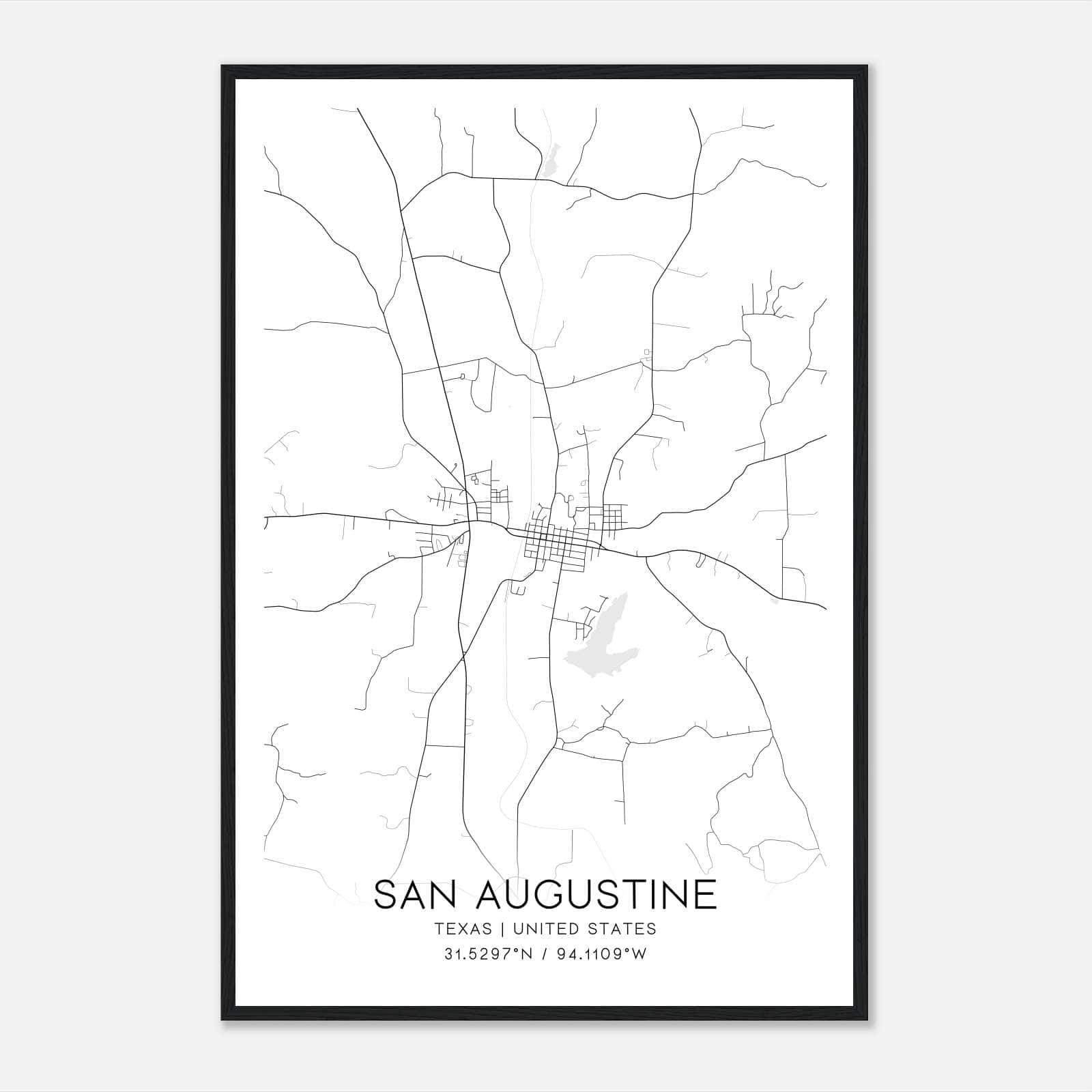 San Augustine Texas Map Poster, Modern Home Decor Wall Art Print San Augustine Texas Map Poster, Modern Home Decor Wall Art Print