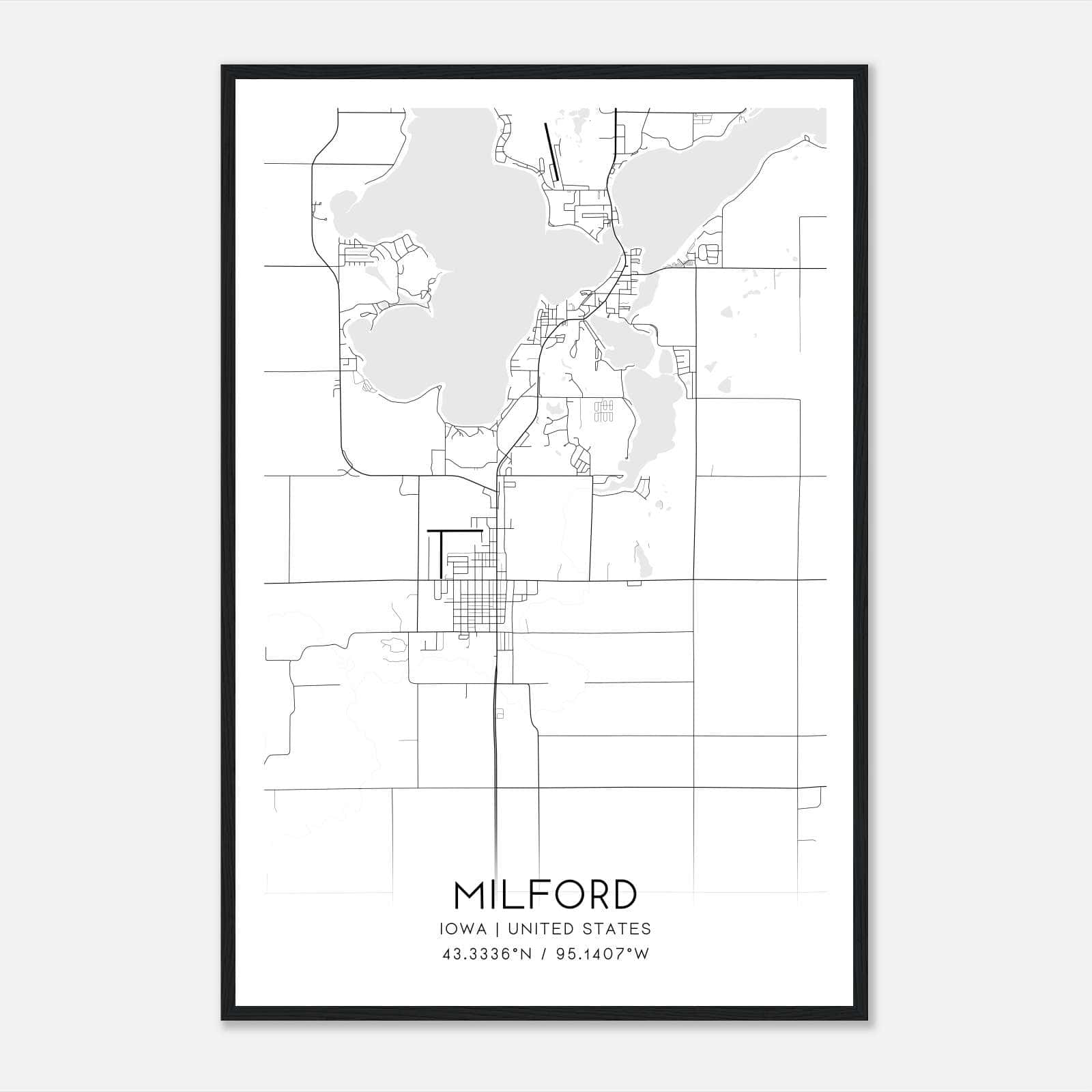 Milford Iowa Map Poster, Modern Home Decor Wall Art Print Milford Iowa Map Poster, Modern Home Decor Wall Art Print