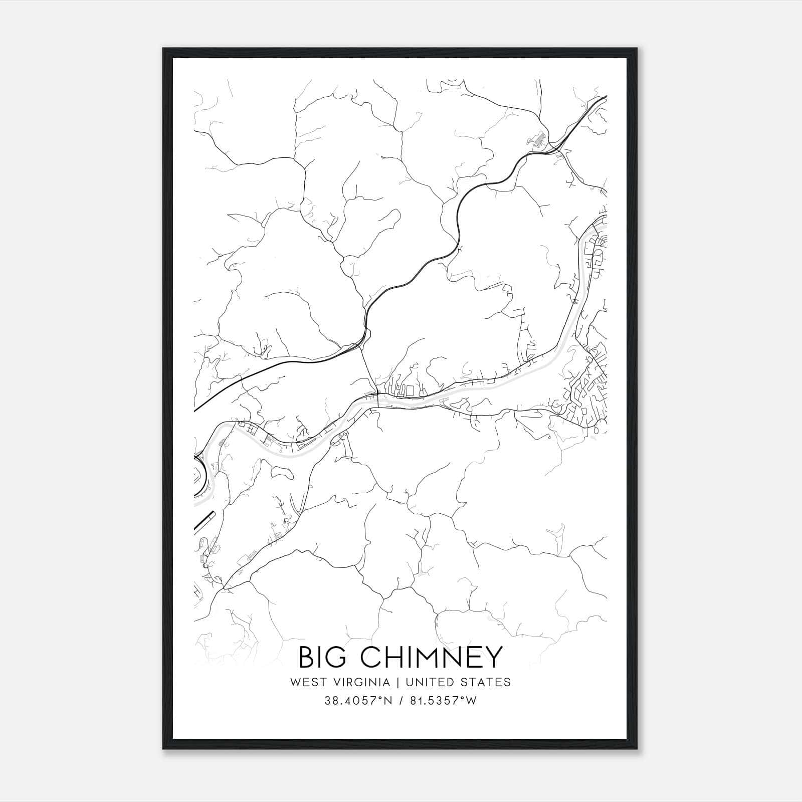 Big Chimney West Virginia Map Poster, Modern Home Decor Wall Art Print Big Chimney West Virginia Map Poster, Modern Home Decor Wall Art Print