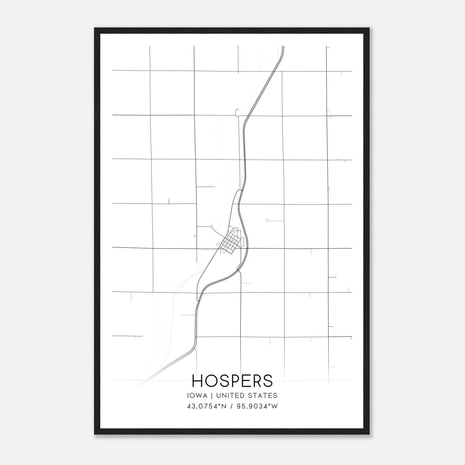 Hospers Iowa Map Poster, Modern Home Decor Wall Art Print Hospers Iowa Map Poster, Modern Home Decor Wall Art Print