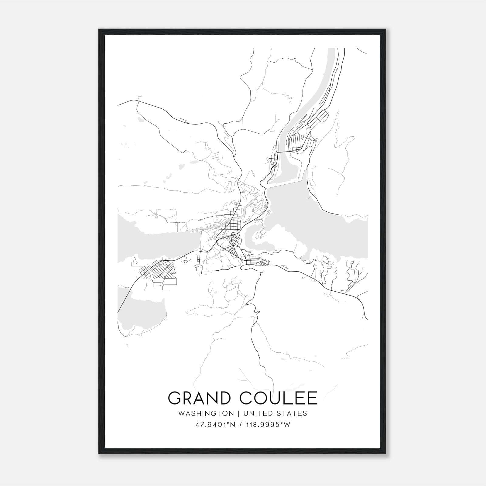 Grand Coulee Washington Map Poster, Modern Home Decor Wall Art Print Grand Coulee Washington Map Poster, Modern Home Decor Wall Art Print