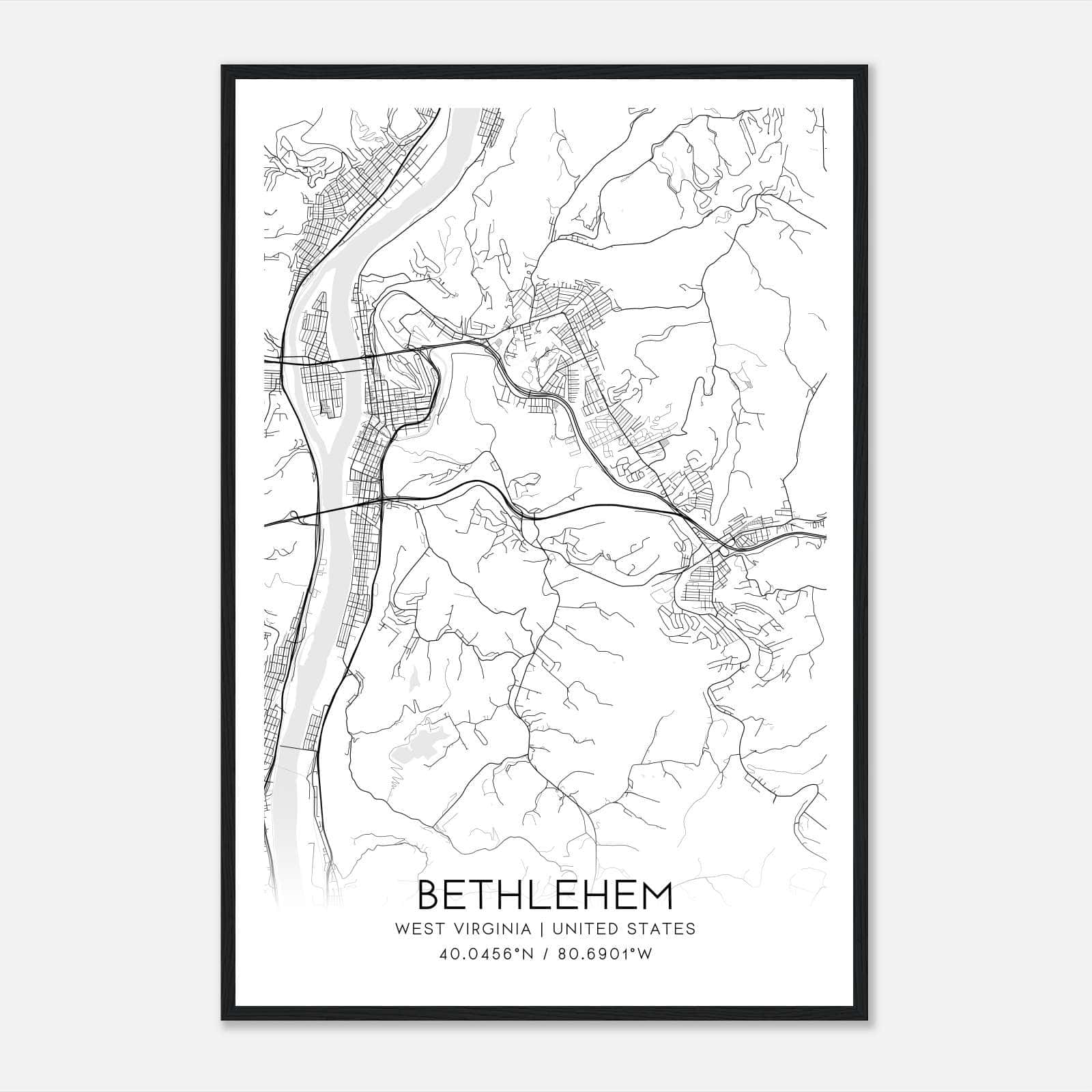 Bethlehem West Virginia Map Poster, Modern Home Decor Wall Art Print Bethlehem West Virginia Map Poster, Modern Home Decor Wall Art Print