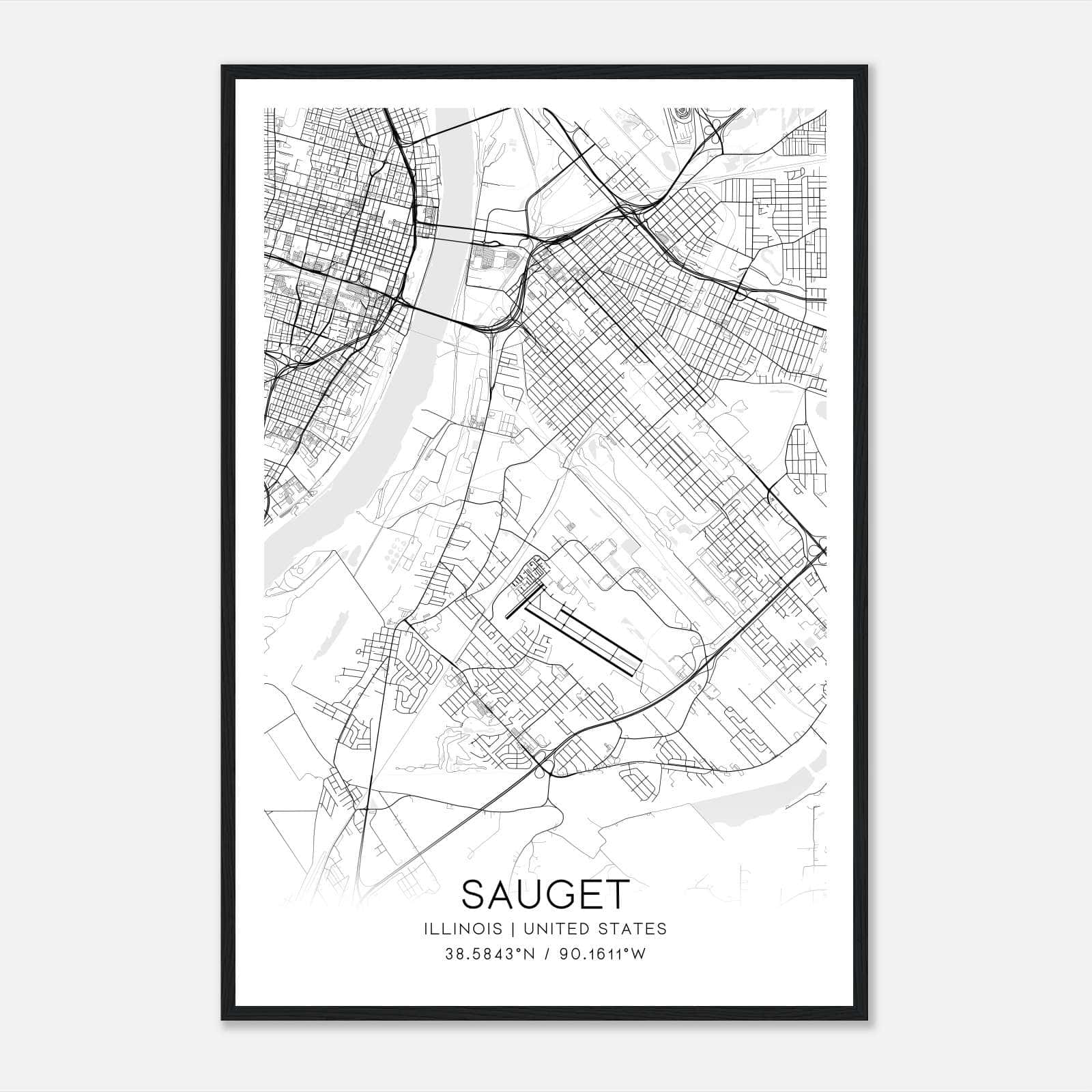 Sauget Illinois Map Poster, Modern Home Decor Wall Art Print Sauget Illinois Map Poster, Modern Home Decor Wall Art Print