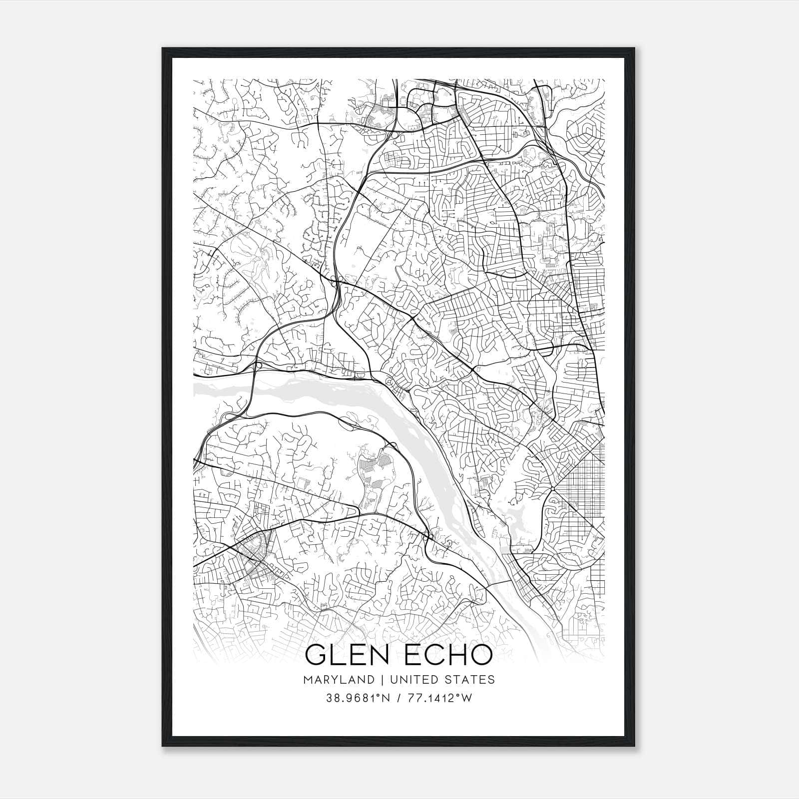Glen Echo Maryland Map Poster, Modern Home Decor Wall Art Print Glen Echo Maryland Map Poster, Modern Home Decor Wall Art Print