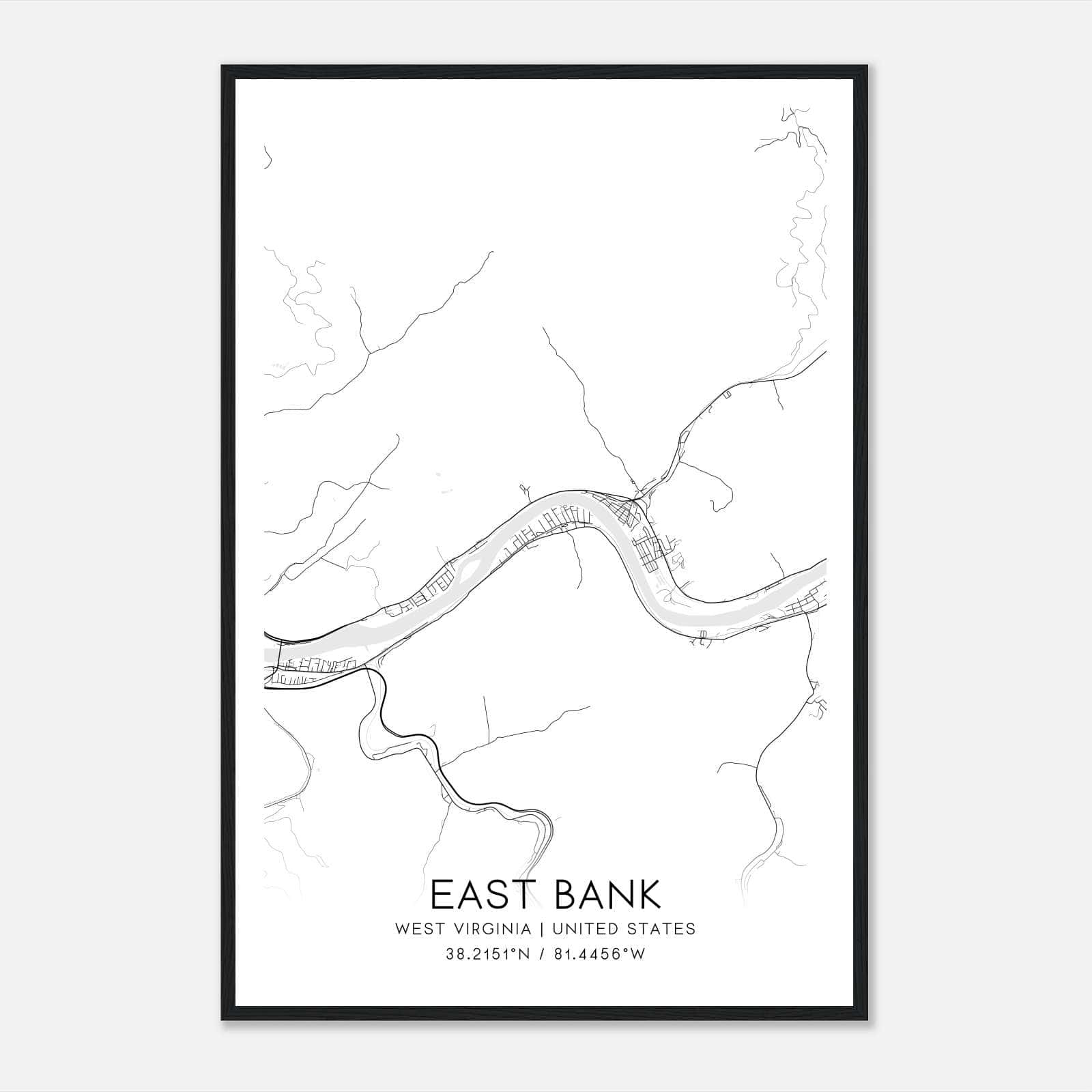 East Bank West Virginia Map Poster, Modern Home Decor Wall Art Print East Bank West Virginia Map Poster, Modern Home Decor Wall Art Print