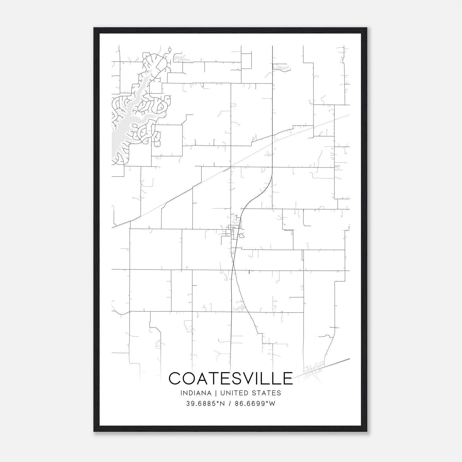 Coatesville Indiana Map Poster, Modern Home Decor Wall Art Print Coatesville Indiana Map Poster, Modern Home Decor Wall Art Print