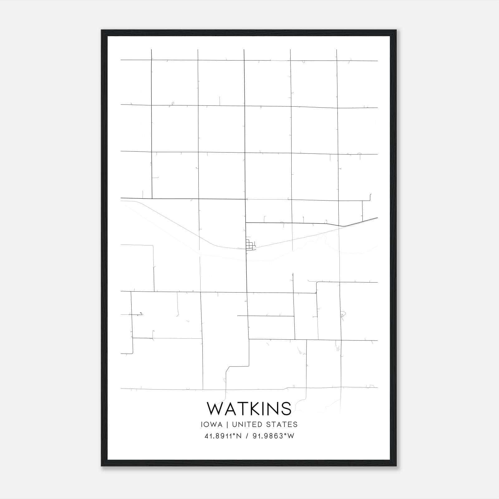 Watkins Iowa Map Poster, Modern Home Decor Wall Art Print Watkins Iowa Map Poster, Modern Home Decor Wall Art Print