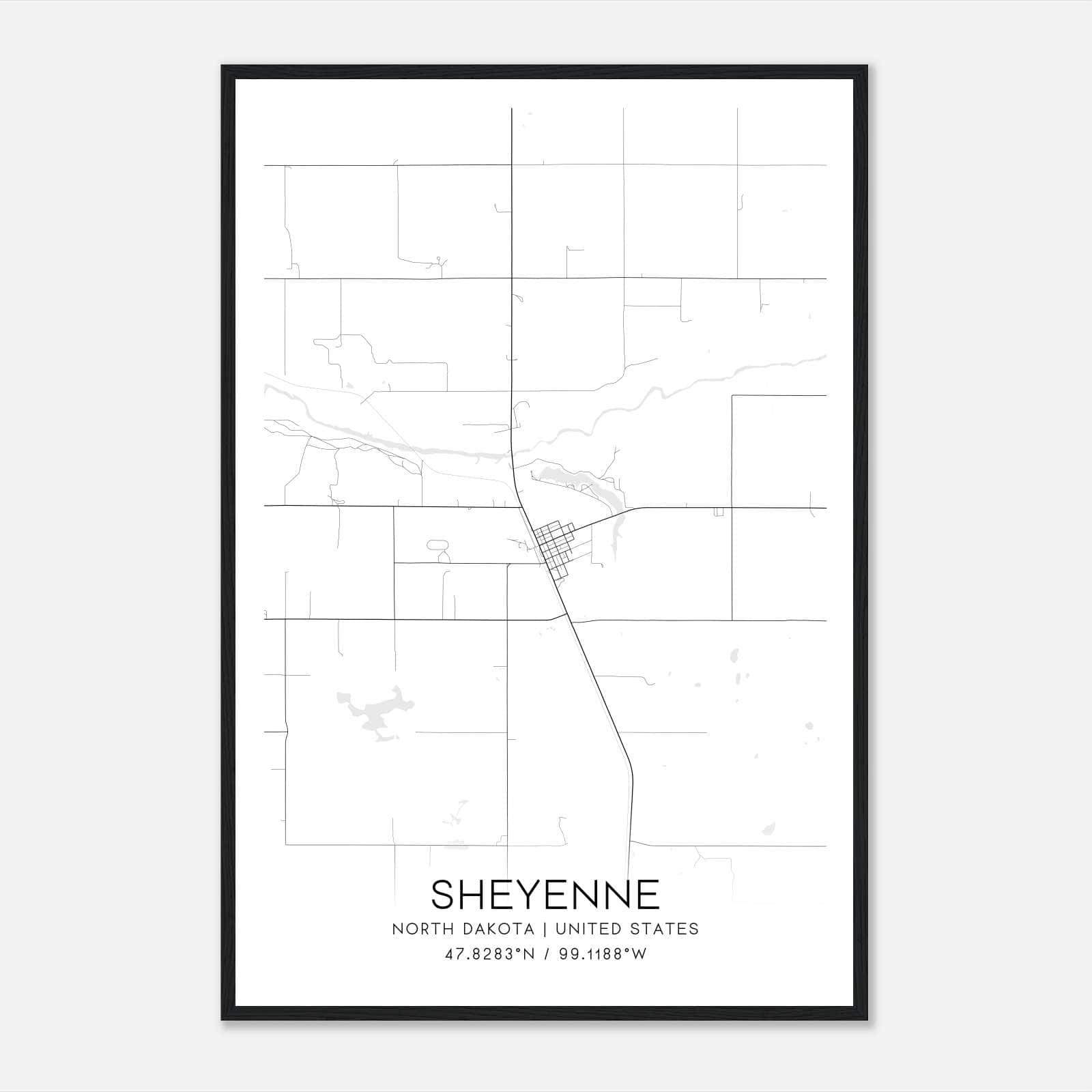 Sheyenne North Dakota Map Poster, Modern Home Decor Wall Art Print Sheyenne North Dakota Map Poster, Modern Home Decor Wall Art Print