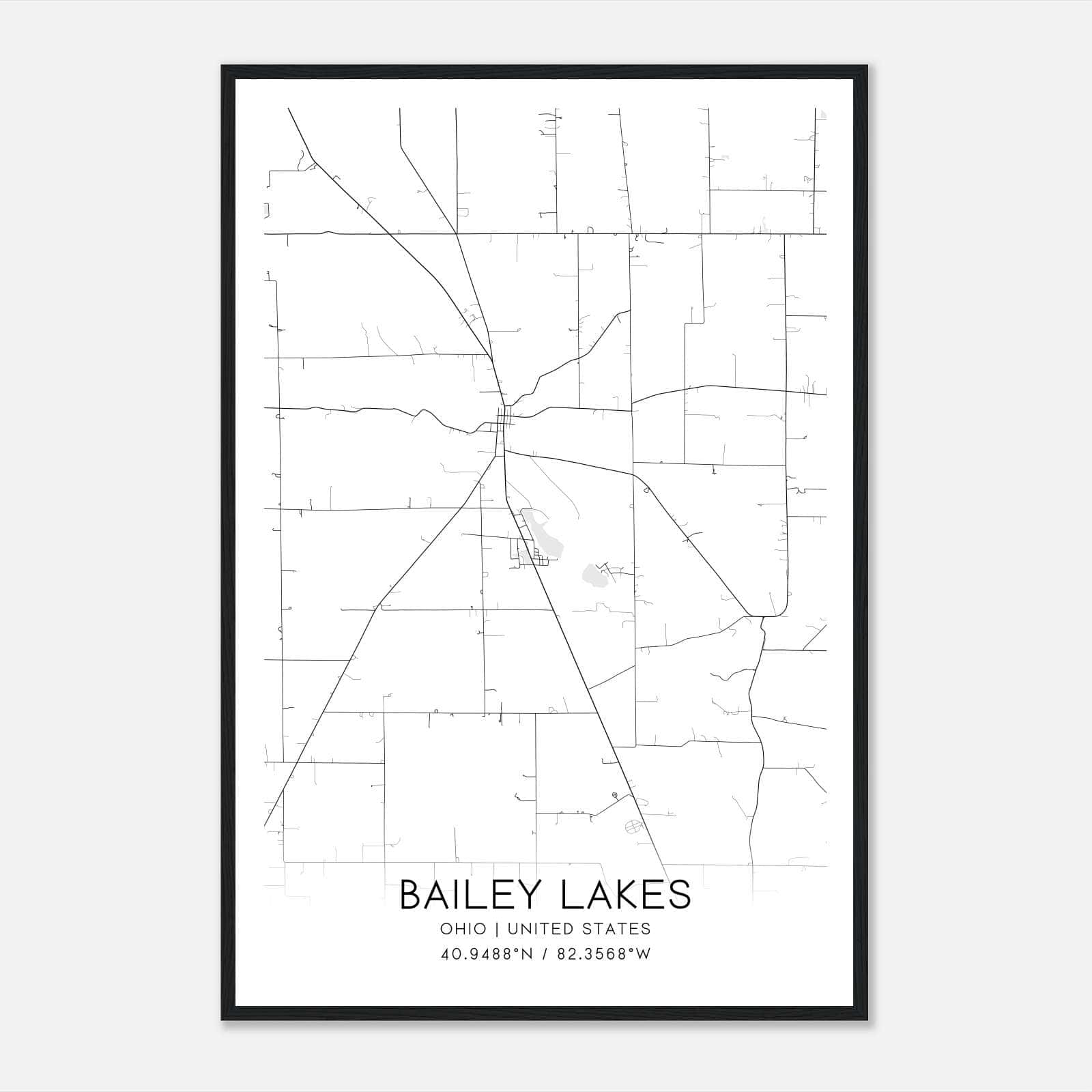 Bailey Lakes Ohio Map Poster, Modern Home Decor Wall Art Print Bailey Lakes Ohio Map Poster, Modern Home Decor Wall Art Print