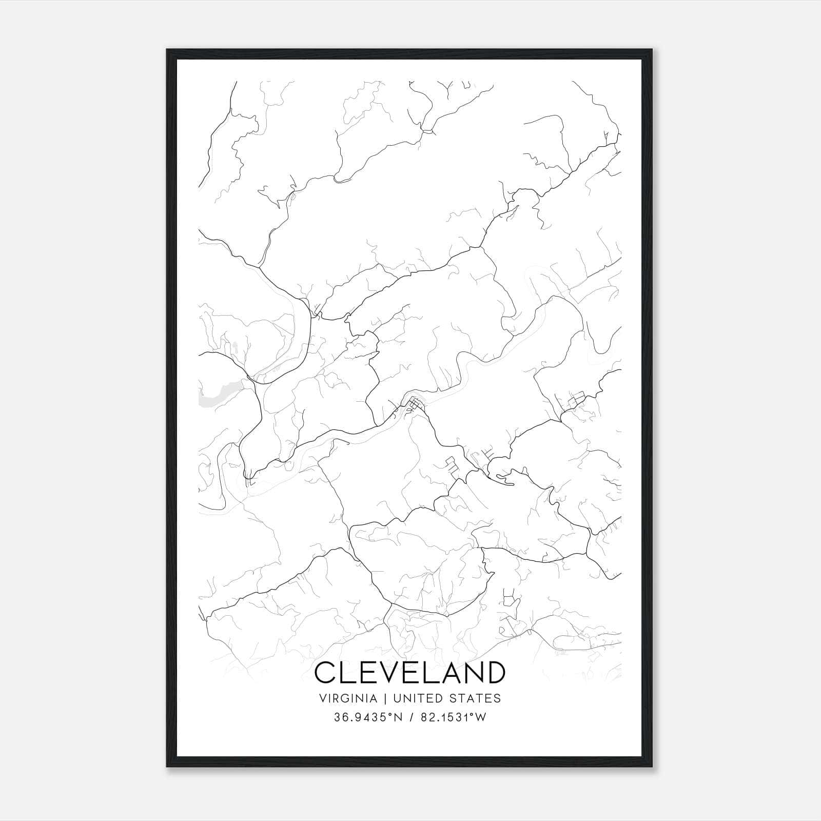 Cleveland Virginia Map Poster, Modern Home Decor Wall Art Print Cleveland Virginia Map Poster, Modern Home Decor Wall Art Print