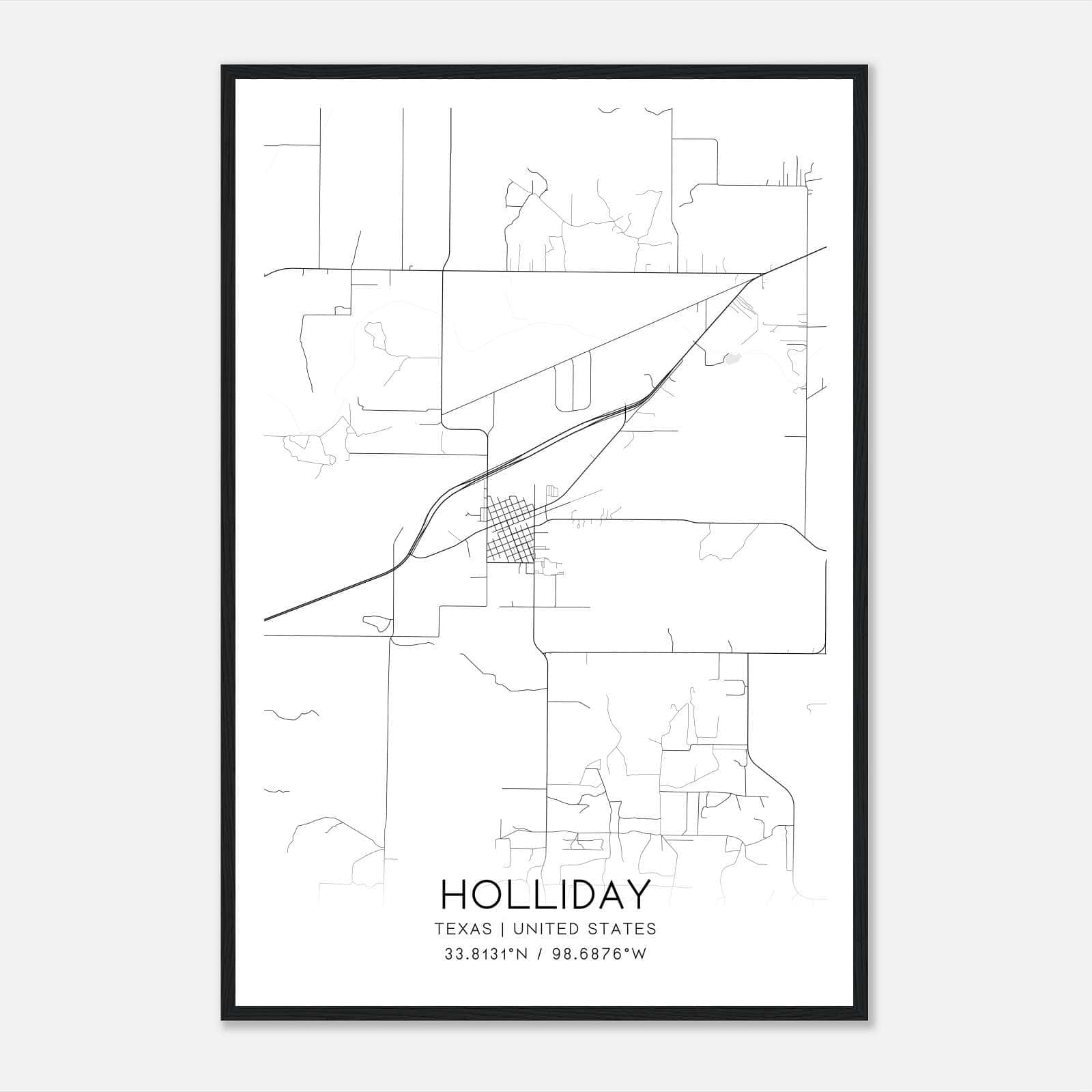Holliday Texas Map Poster, Modern Home Decor Wall Art Print Holliday Texas Map Poster, Modern Home Decor Wall Art Print