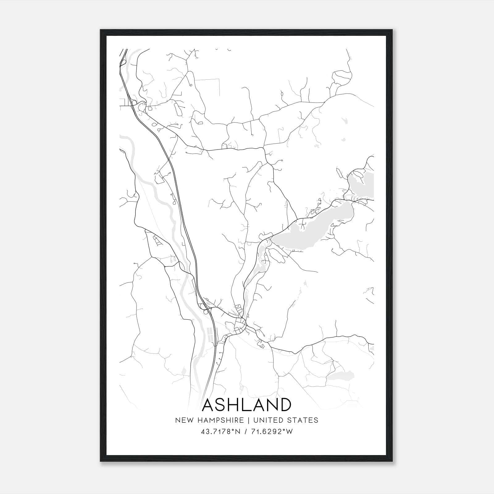 Ashland New Hampshire Map Poster, Modern Home Decor Wall Art Print Ashland New Hampshire Map Poster, Modern Home Decor Wall Art Print