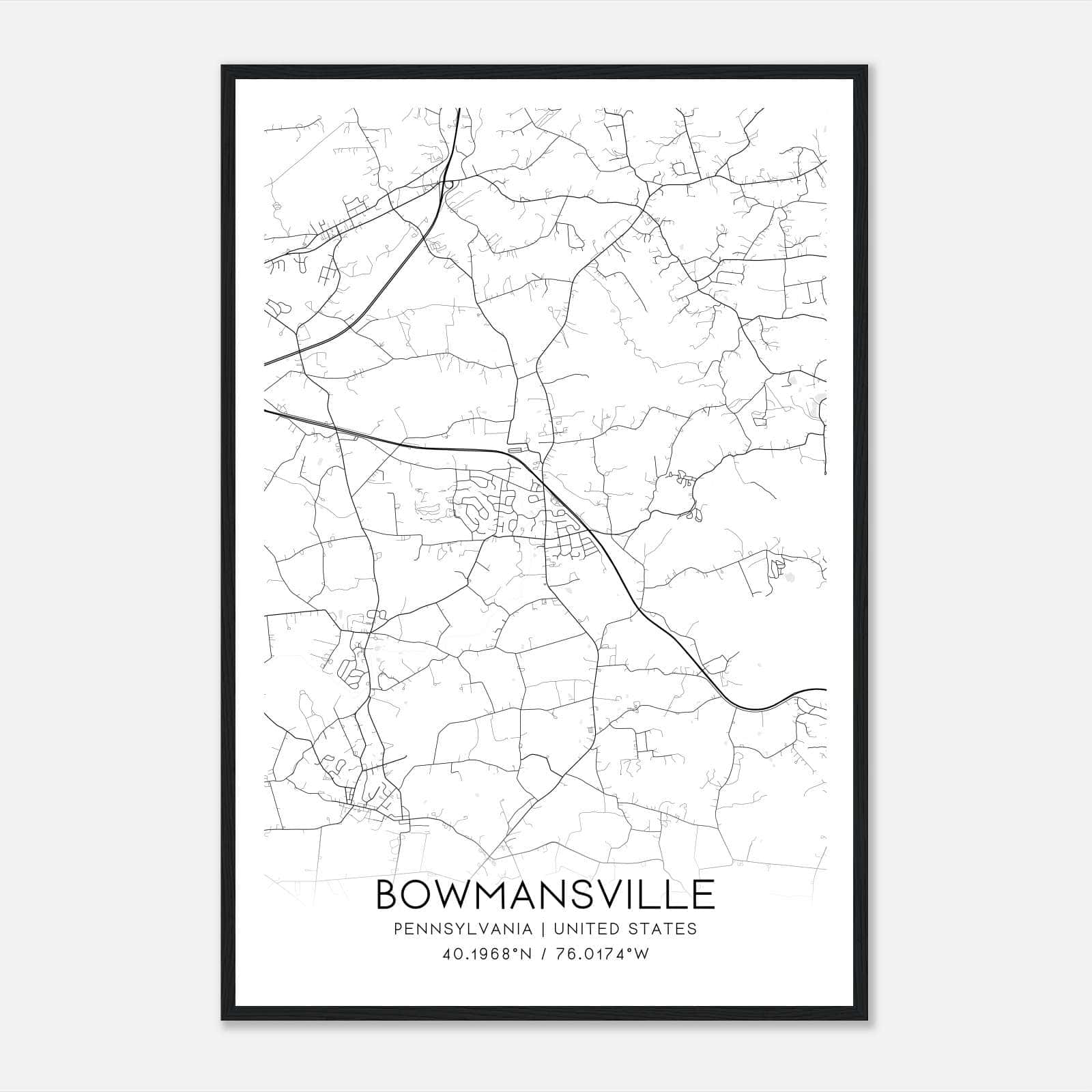 Bowmansville Pennsylvania Map Poster, Modern Home Decor Wall Art Print Bowmansville Pennsylvania Map Poster, Modern Home Decor Wall Art Print