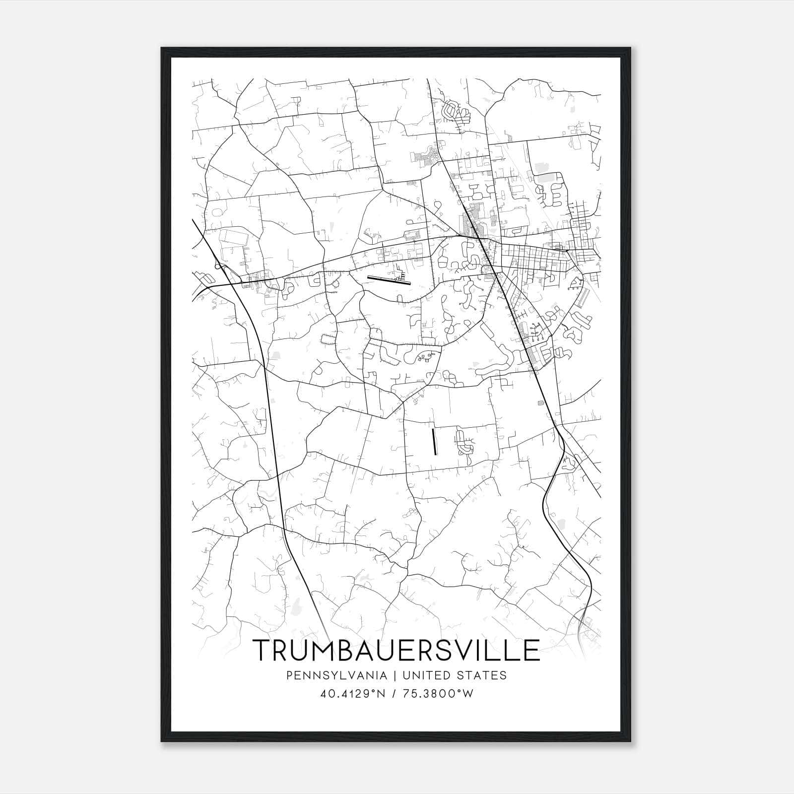 Trumbauersville Pennsylvania Map Poster, Modern Home Decor Wall Art Print Trumbauersville Pennsylvania Map Poster, Modern Home Decor Wall Art Print
