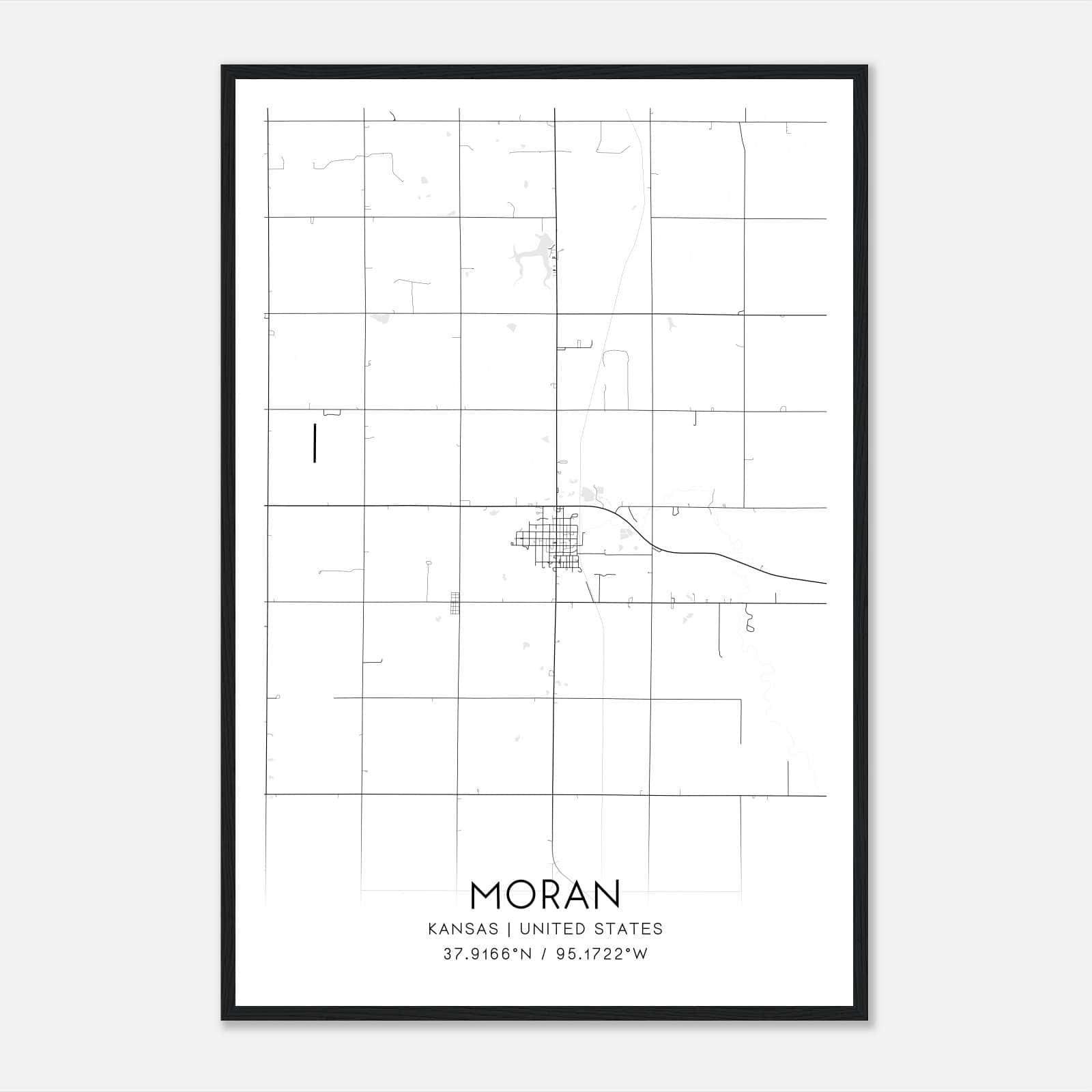 Moran Kansas Map Poster, Modern Home Decor Wall Art Print Moran Kansas Map Poster, Modern Home Decor Wall Art Print