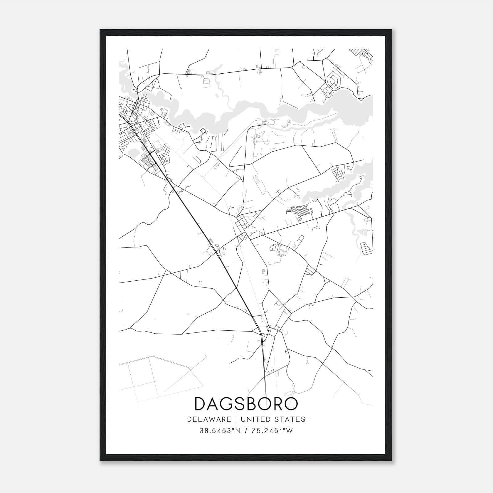 Dagsboro Delaware Map Poster, Modern Home Decor Wall Art Print Dagsboro Delaware Map Poster, Modern Home Decor Wall Art Print