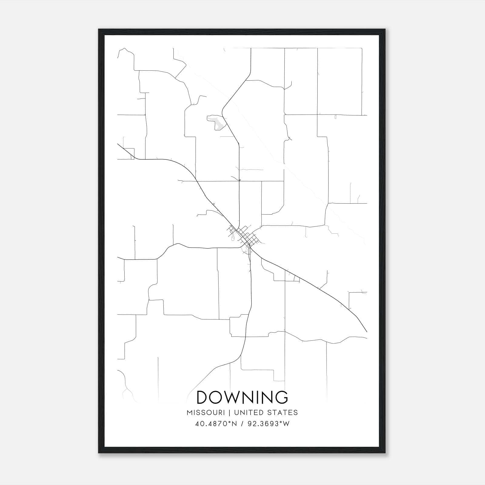 Downing Missouri Map Poster, Modern Home Decor Wall Art Print Downing Missouri Map Poster, Modern Home Decor Wall Art Print