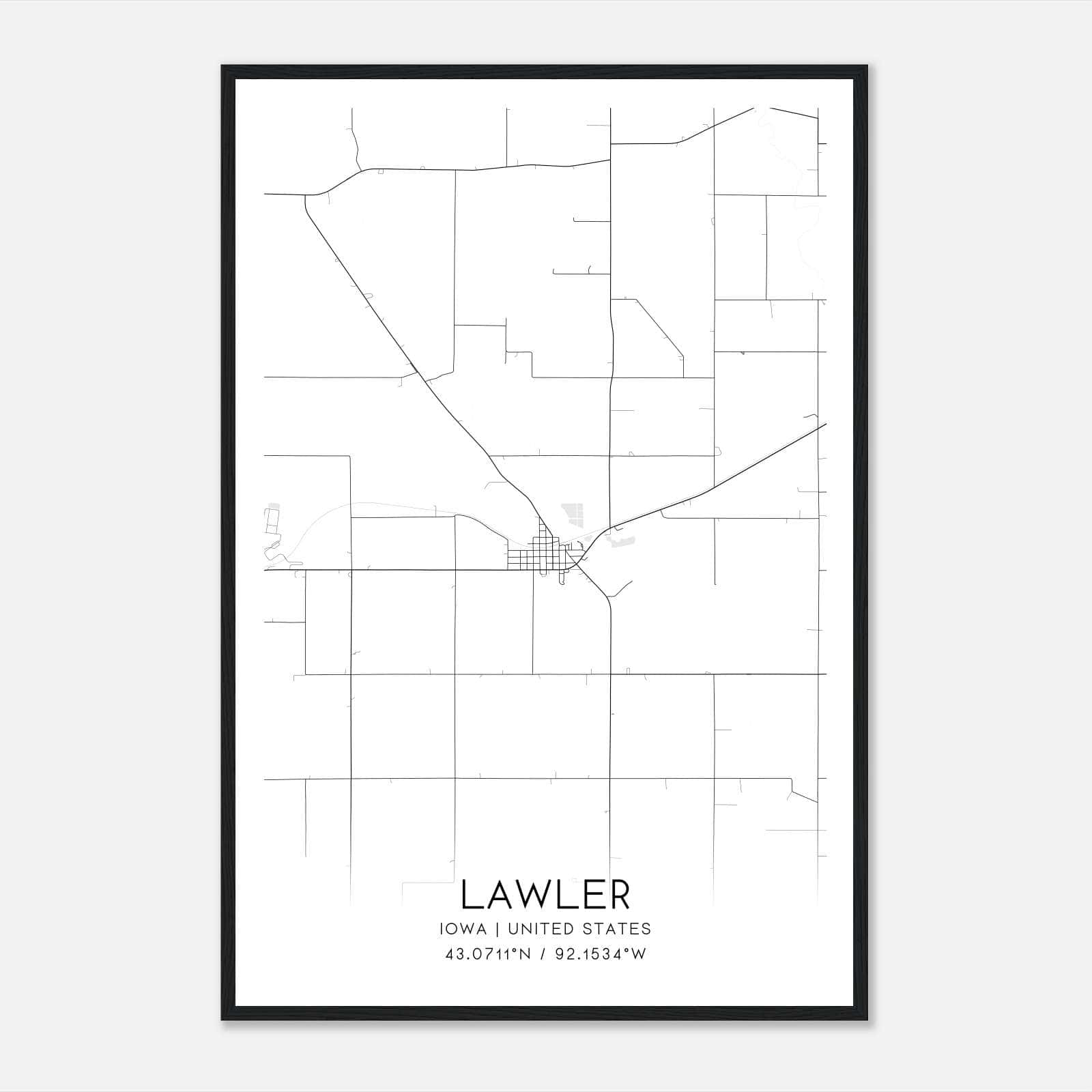 Lawler Iowa Map Poster, Modern Home Decor Wall Art Print Lawler Iowa Map Poster, Modern Home Decor Wall Art Print