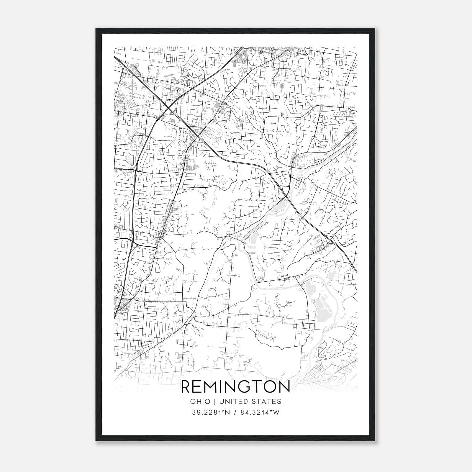 Remington Ohio Map Poster, Modern Home Decor Wall Art Print Remington Ohio Map Poster, Modern Home Decor Wall Art Print