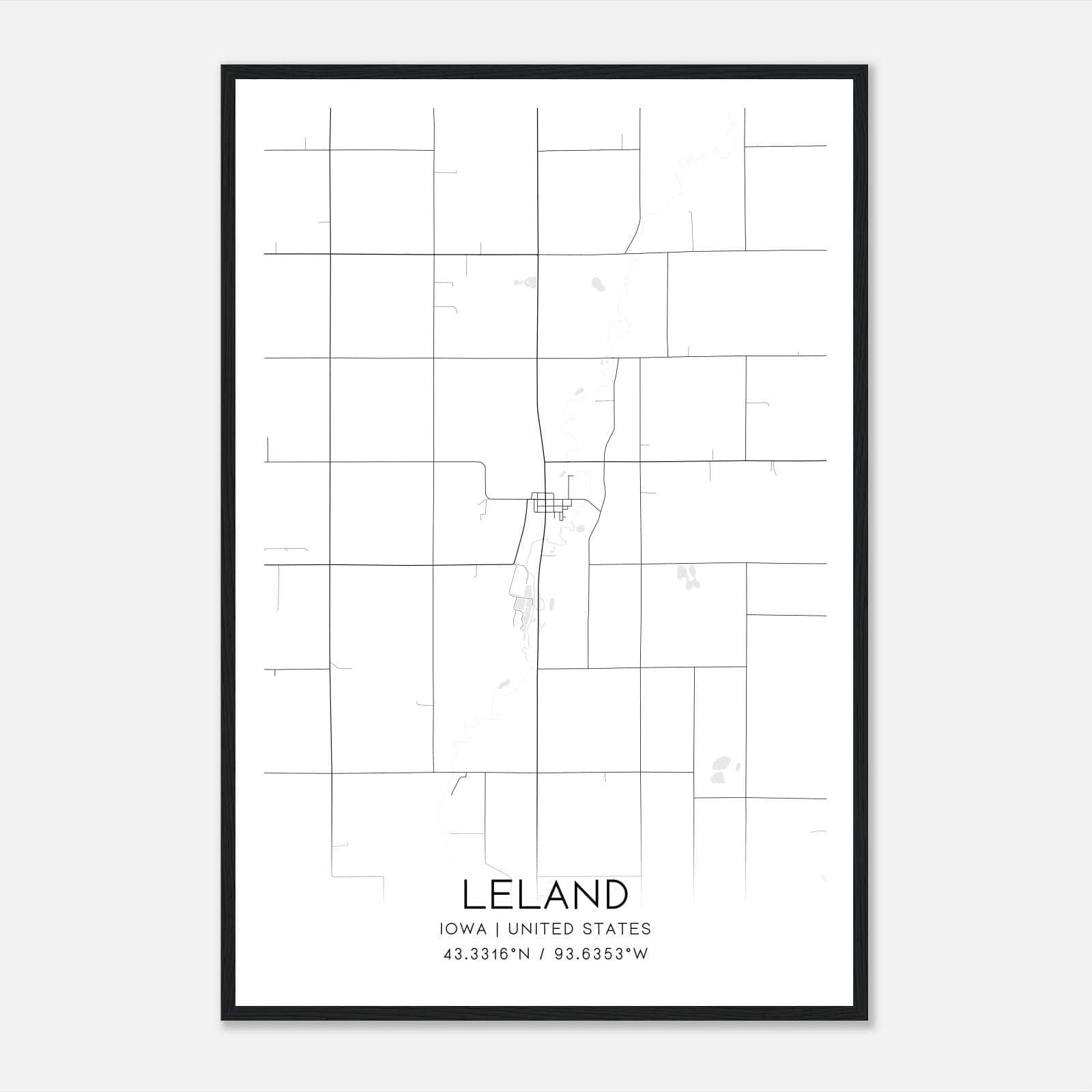 Leland Iowa Map Poster, Modern Home Decor Wall Art Print Leland Iowa Map Poster, Modern Home Decor Wall Art Print