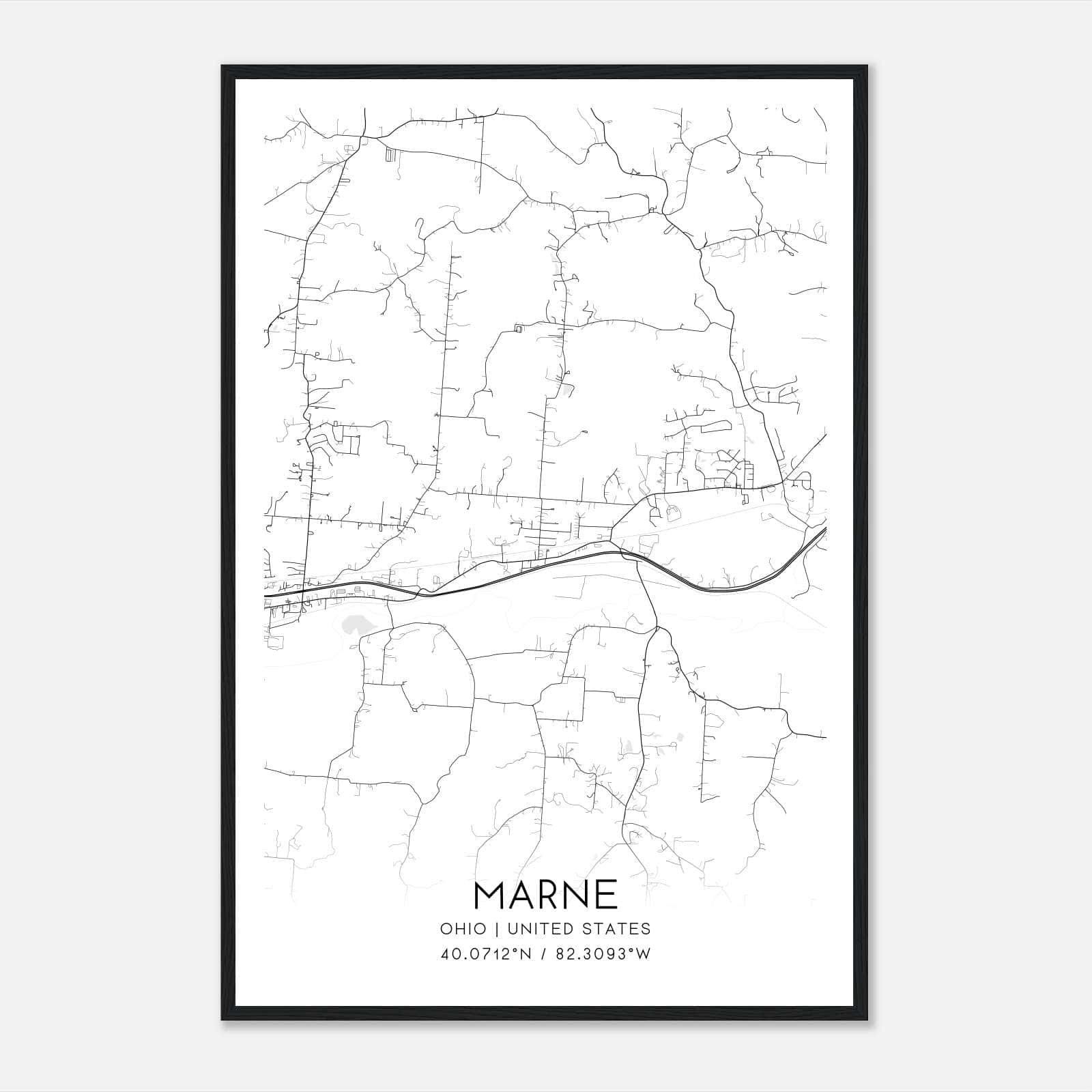 Marne Ohio Map Poster, Modern Home Decor Wall Art Print Marne Ohio Map Poster, Modern Home Decor Wall Art Print