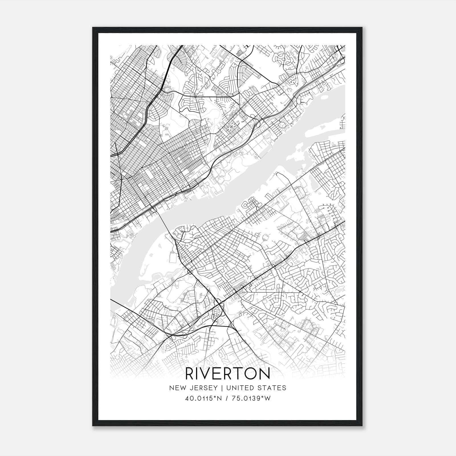 Riverton New Jersey Map Poster, Modern Home Decor Wall Art Print Riverton New Jersey Map Poster, Modern Home Decor Wall Art Print