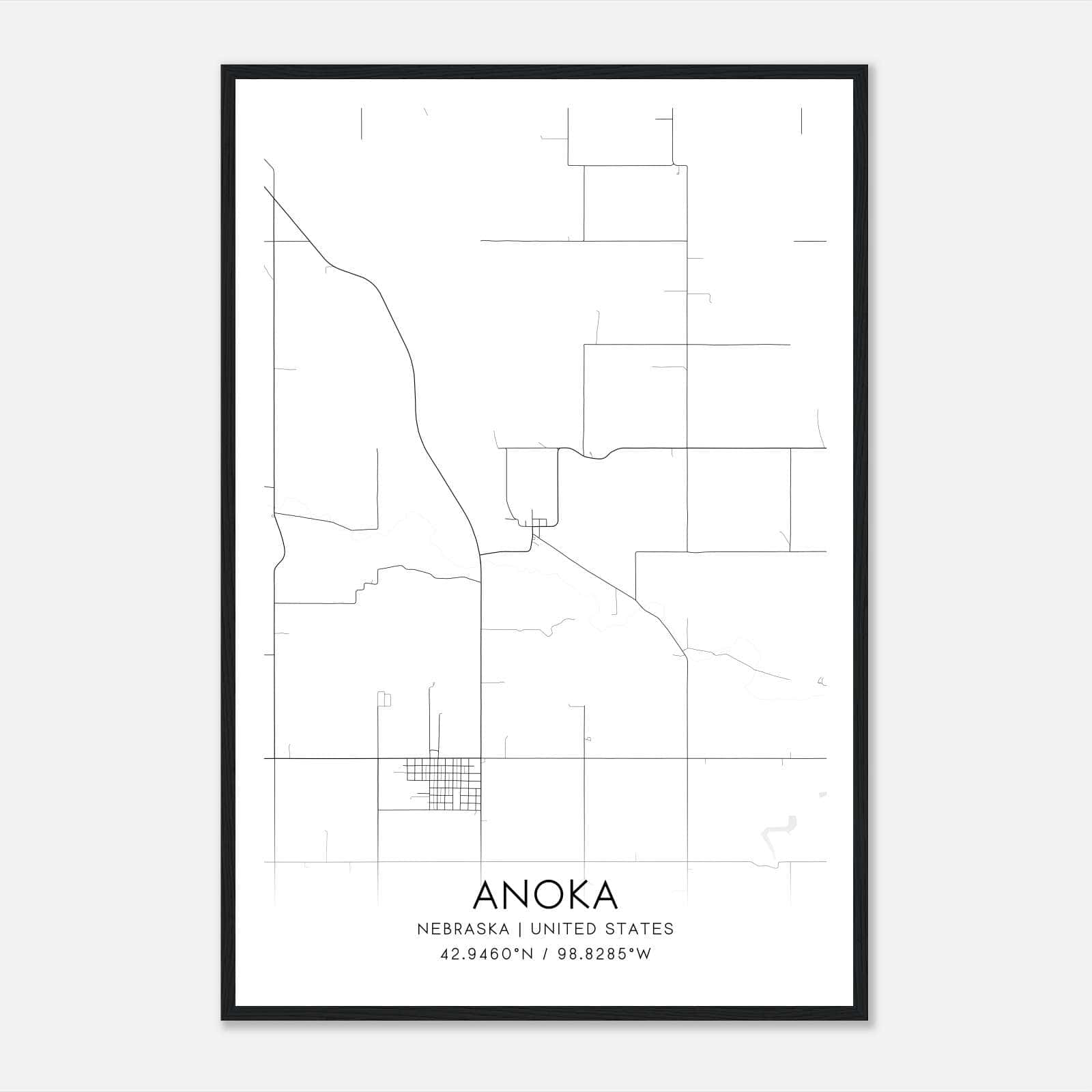 Anoka Nebraska Map Poster, Modern Home Decor Wall Art Print Anoka Nebraska Map Poster, Modern Home Decor Wall Art Print
