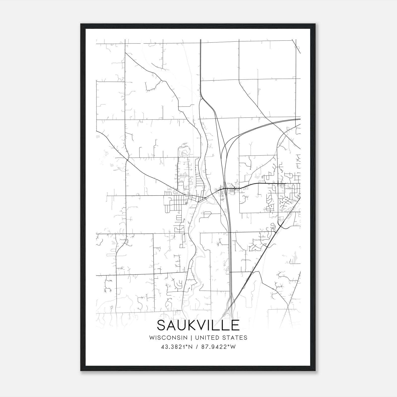 Saukville Wisconsin Map Poster, Modern Home Decor Wall Art Print Saukville Wisconsin Map Poster, Modern Home Decor Wall Art Print