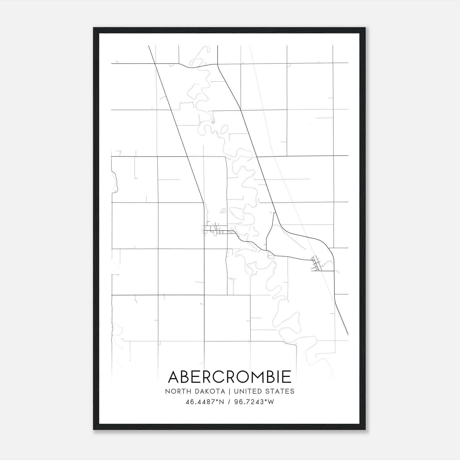 Abercrombie North Dakota Map Poster, Modern Home Decor Wall Art Print