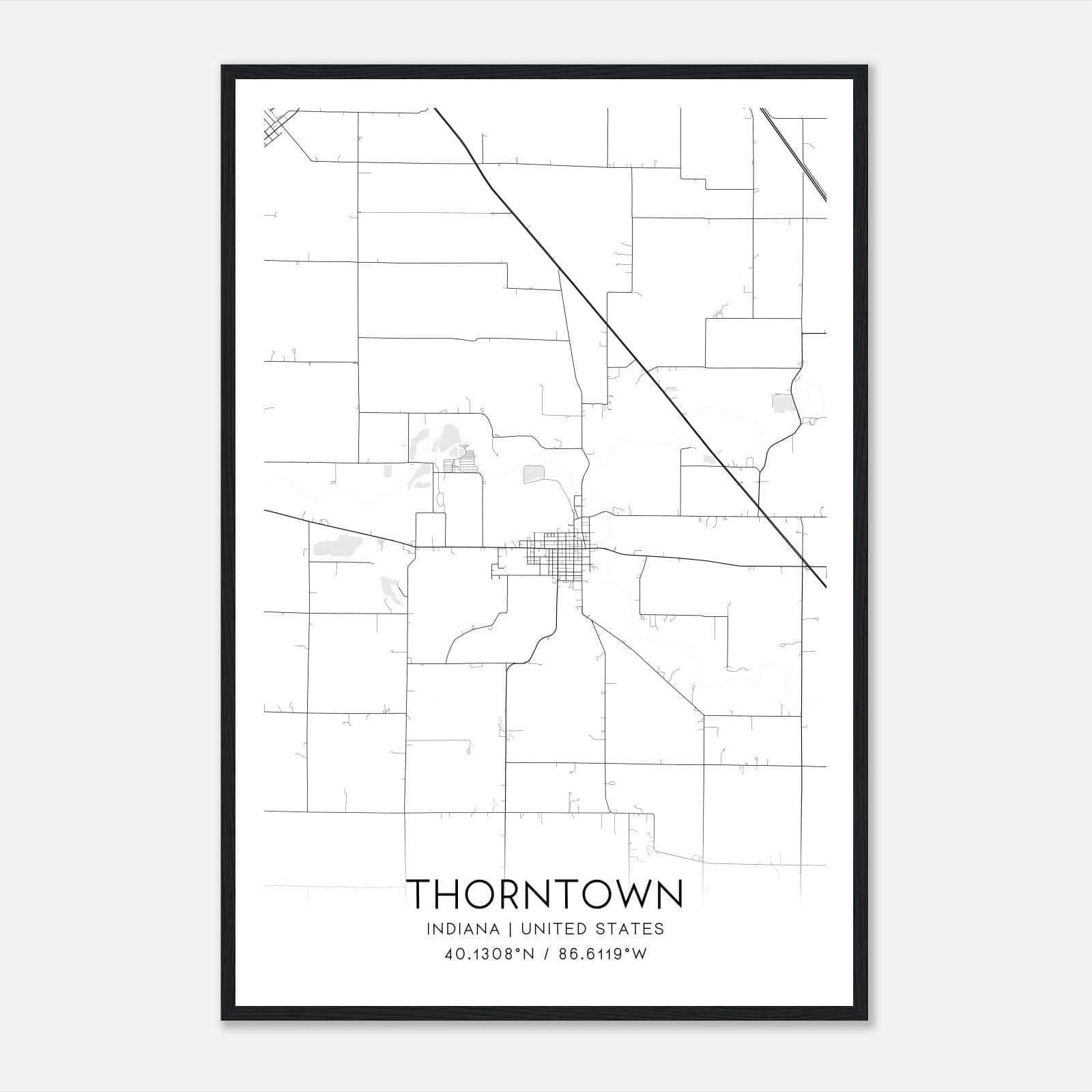 Thorntown Indiana Map Poster, Modern Home Decor Wall Art Print Thorntown Indiana Map Poster, Modern Home Decor Wall Art Print